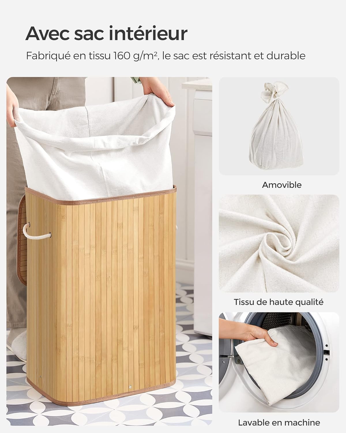 Removable laundry bag being taken out and washed