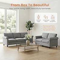 Vista 6 de Juegos de sofás de sala de estar de 2 piezas, modernos juegos de sofá de 3 plazas y sofá biplaza, tela de lino de 3 asientos + muebles de sofá de 2