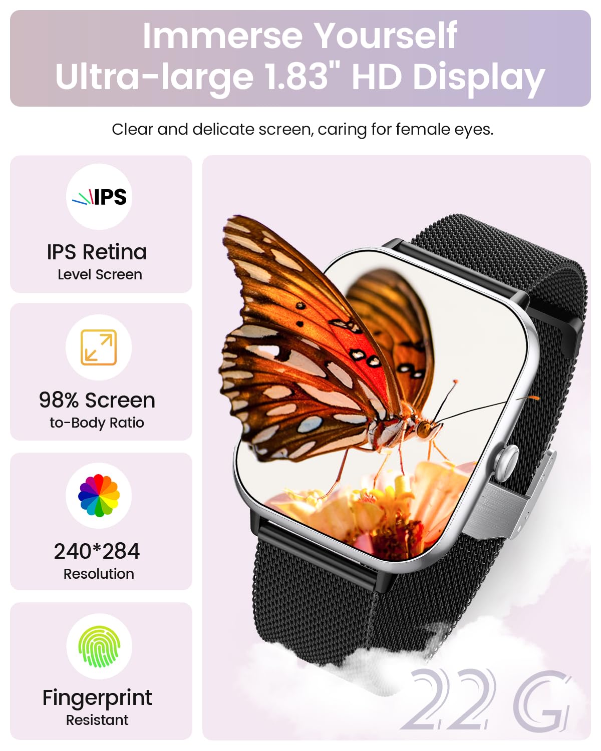 AIMIUVEI 2024 Smartwatch Donna Chiamate Bluetooth 5.3, 1.83" Orologio Smartwatch con 3 Cinturini, 24H Cardiofrequenzimetro Ciclo Mestruale SpO2 Sonno IP68 20+modalità Sport per iOS Android argentonero