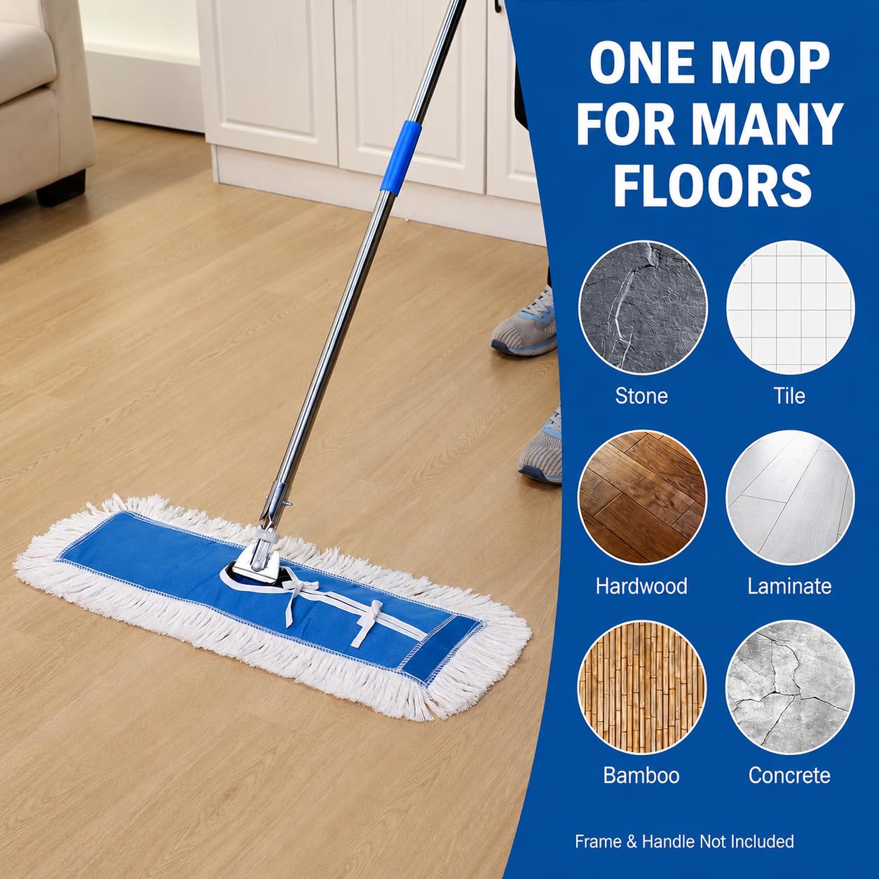 bonison Industrielle Stärke Baumwolle Staub Mop Head Refill, dick getuftet Ersatz Kopf für Zuhause, gewerbliche Nutzung, passend für Standard Größe Mop Rahmen, perfekt für Hartholz, Laminat, Beton