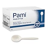 PAMI 1000 Plastic Soup Spoons Bulk Disposable White Medium Weight Durable Single-Use Cutlery for Parties Catering Food Service