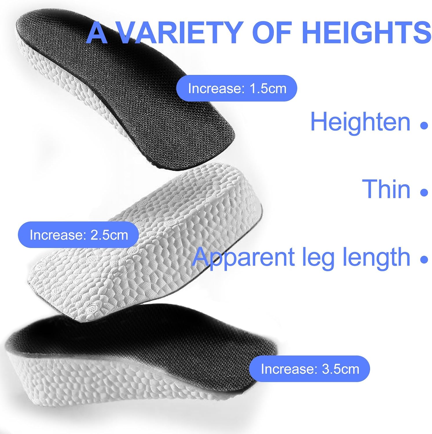 3 Pairs Height Increase Insoles, Heel Lifts for Shoes, Inserts for Men and Women, for Achilles Tendonitis and Leg Length Discrepancy (Man, 0.6"/1"/1.4" Height)