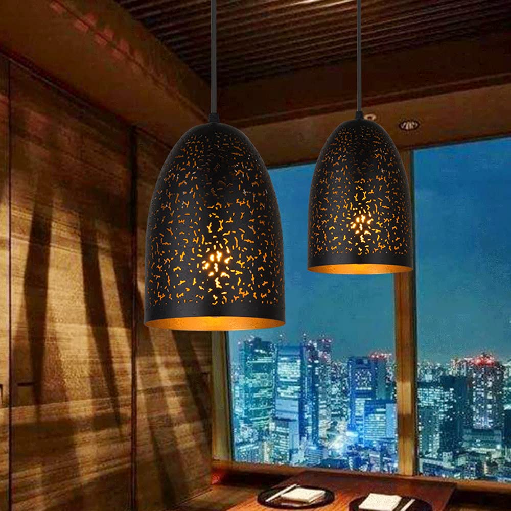 JMEDIC Luminaires Suspendus De Style Rétro Américain E26, Abat-Jour en Métal Noir, Lustre Décoratif De Bar Industriel, Lanterne De Suspension De Plafond Réglable en Hauteur, pour Îlot De Cuisine