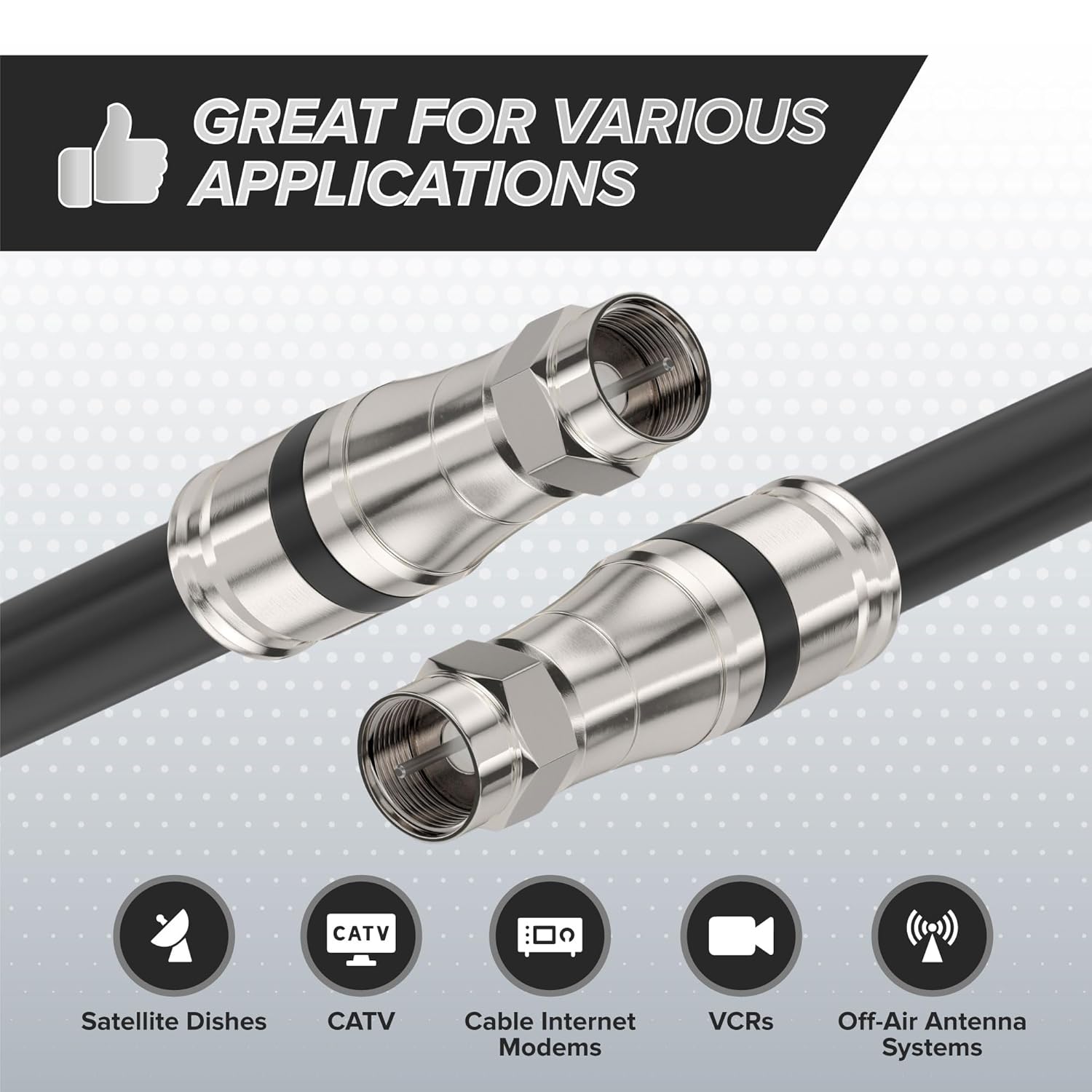 THE CIMPLE CO Compression Connectors for RG11 Coaxial Cable, 25 PCS, Water Tight O Ring, Indoor/Outdoor, F81, F-Type, 75 Ohm, 3 GHz, Black