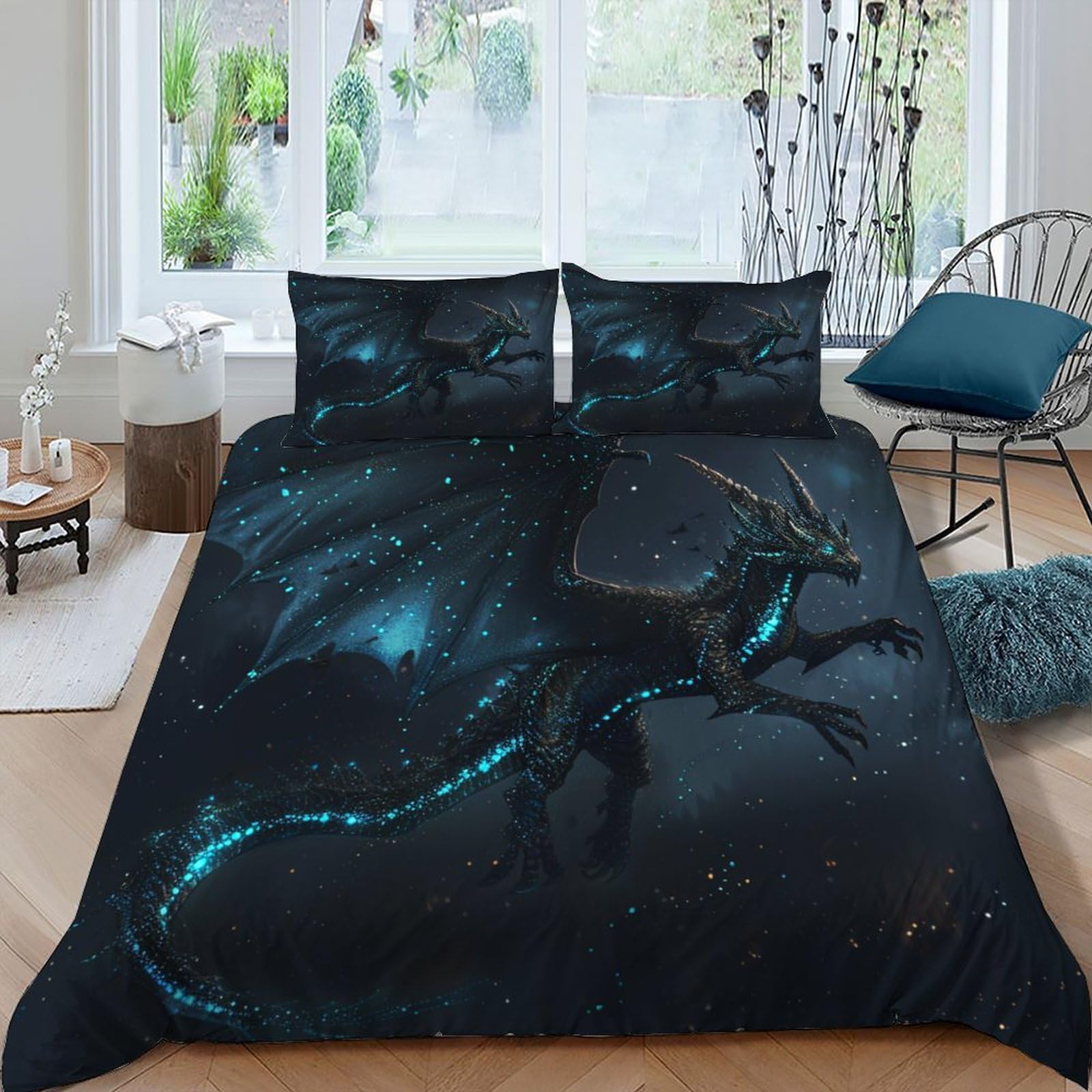 Housse de couette dragon 220x240cm pour chambre adulte magique