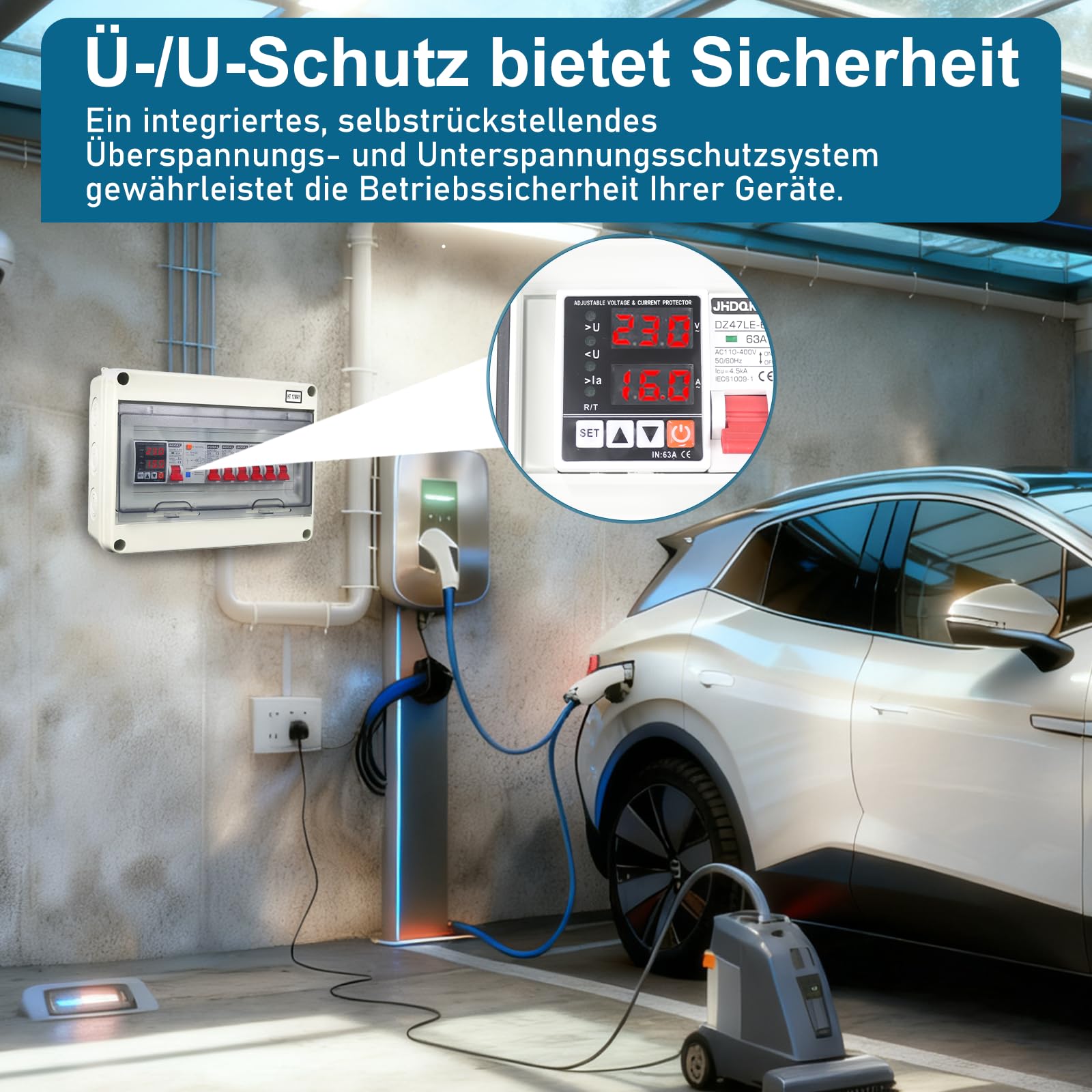 Quadro elettrico a parete, con interruttore differenziale e protezione contro sovratensioni, 2x32A, 2x16A, 2x6A interruttori AC, IP65 distributore di corrente per officina, garage, camper