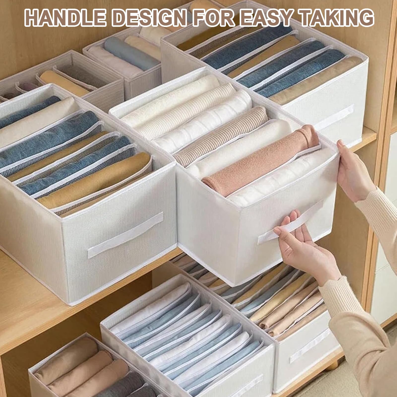 OUTBROS Organizer Cassetti Per Armadio | 3 Pezzi Impilabili 38x26x20 Cm | Divisori Pieghevoli Con 7 Scomparti | Beige - Foto 9