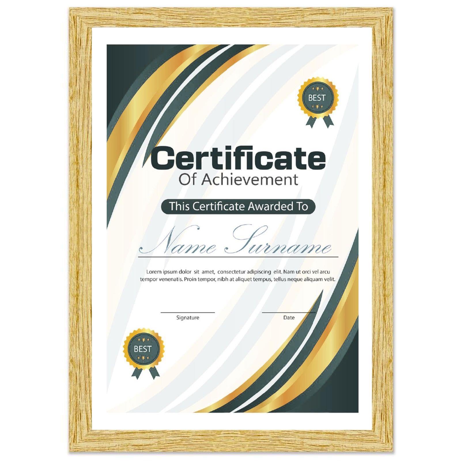 A4 Certificate Frame Wood Effect Pack 1 - Stylish Real Glass Picture Frames - A4 Documents Diplomas Certificates Prints - Wall Mounted Desk Standing Frame Portrait Landscape
