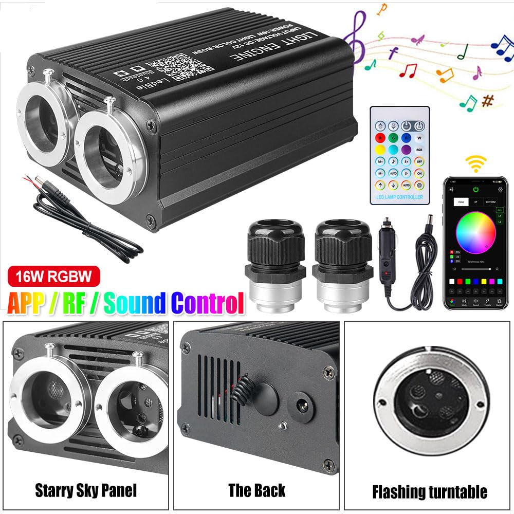 VASTFIRE Twinkle Starlight Lumière en Fibre Optique 32 W Moteur Double Port 1000 pièces 13,1 ft LED étoile Plafond Fibre Optique kit d'éclairage APP/contrôle sonore pour Voiture/Maison/fête