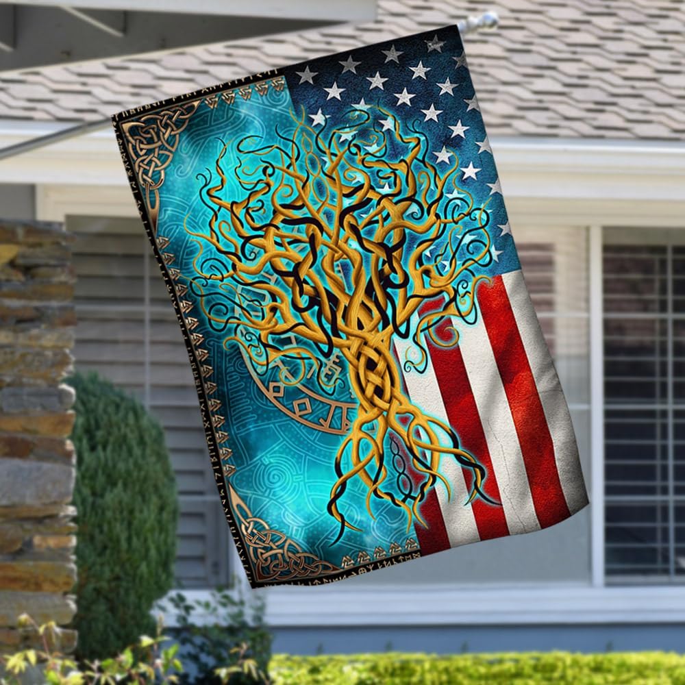 American Flag-Tree Of Life Yggdrasil Viking Flag MLH2173F, House Flag (29.5" x 39.5")-USA Flags Premium Polyester-Decorative Indoor Outdoor Flag