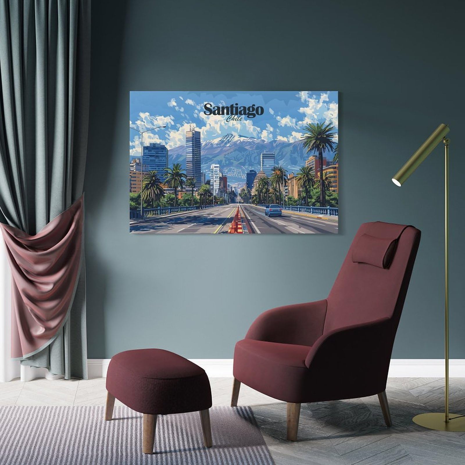 Junmoney Santiago, Chile Cityscape Home Decor Wall Art, 16x24inch(40x60cm), for Flats, Guest Rooms Or Compact Rooms, Stylish Wall Art for Fresh Spaces