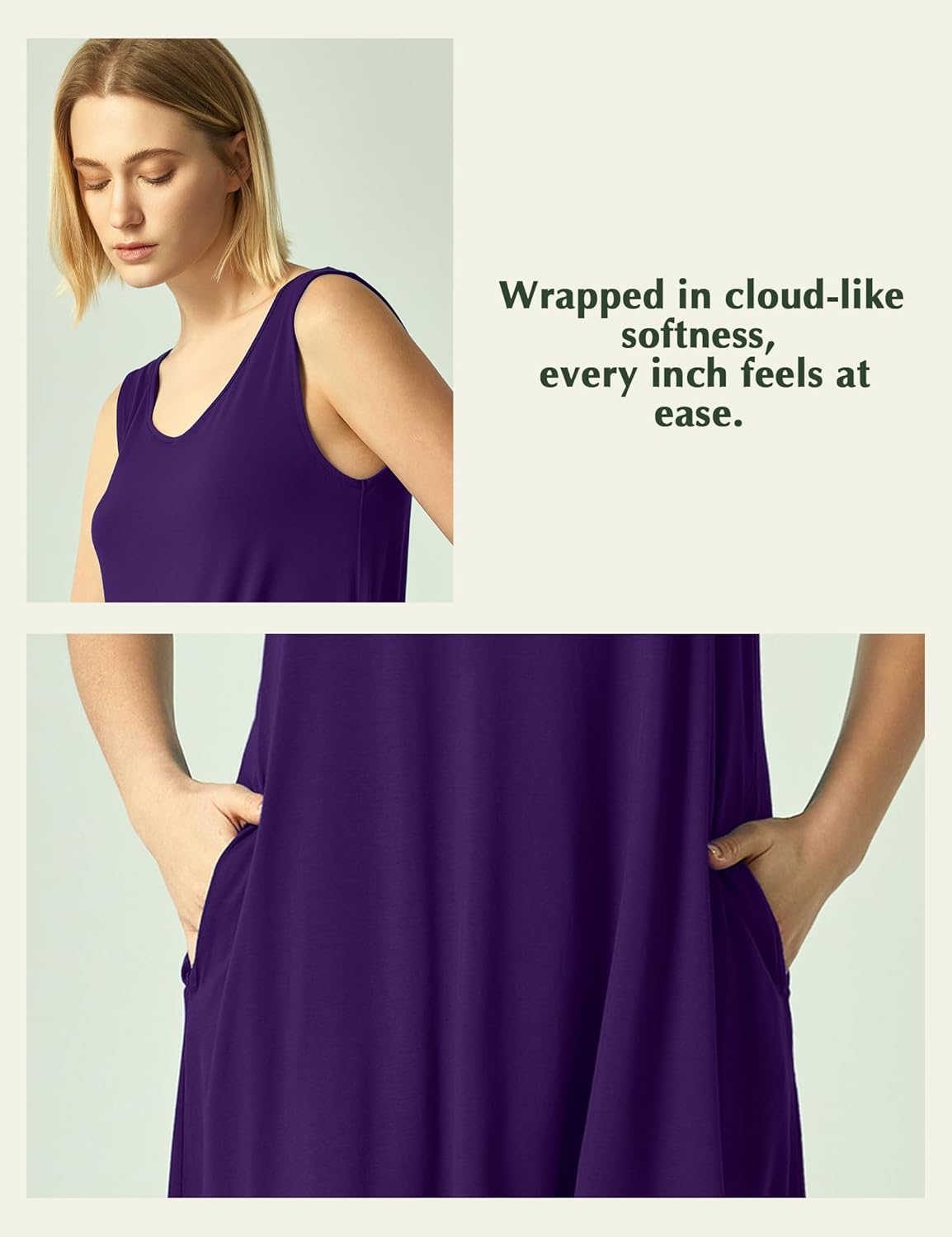 GYS Bamboo Viscose Women's Nightgowns Sleeveless Soft Summer Tank Sleepwear with Pockets - Image 3