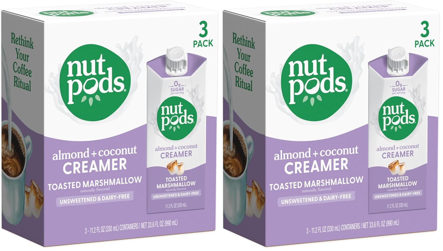nutpods Toasted Marshmallow Coffee Creamer - Unsweetened Non Dairy Creamer Made from Almonds and Coconuts - Keto Creamer, Whole30, Gluten Free, Non-GMO, Vegan, Sugar Free, Kosher (6-Pack)