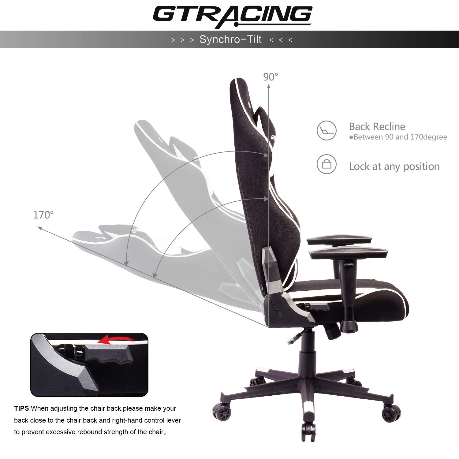 GTRACING Gaming Racing Chair 350lb Adjustable Tilt Back Angle and