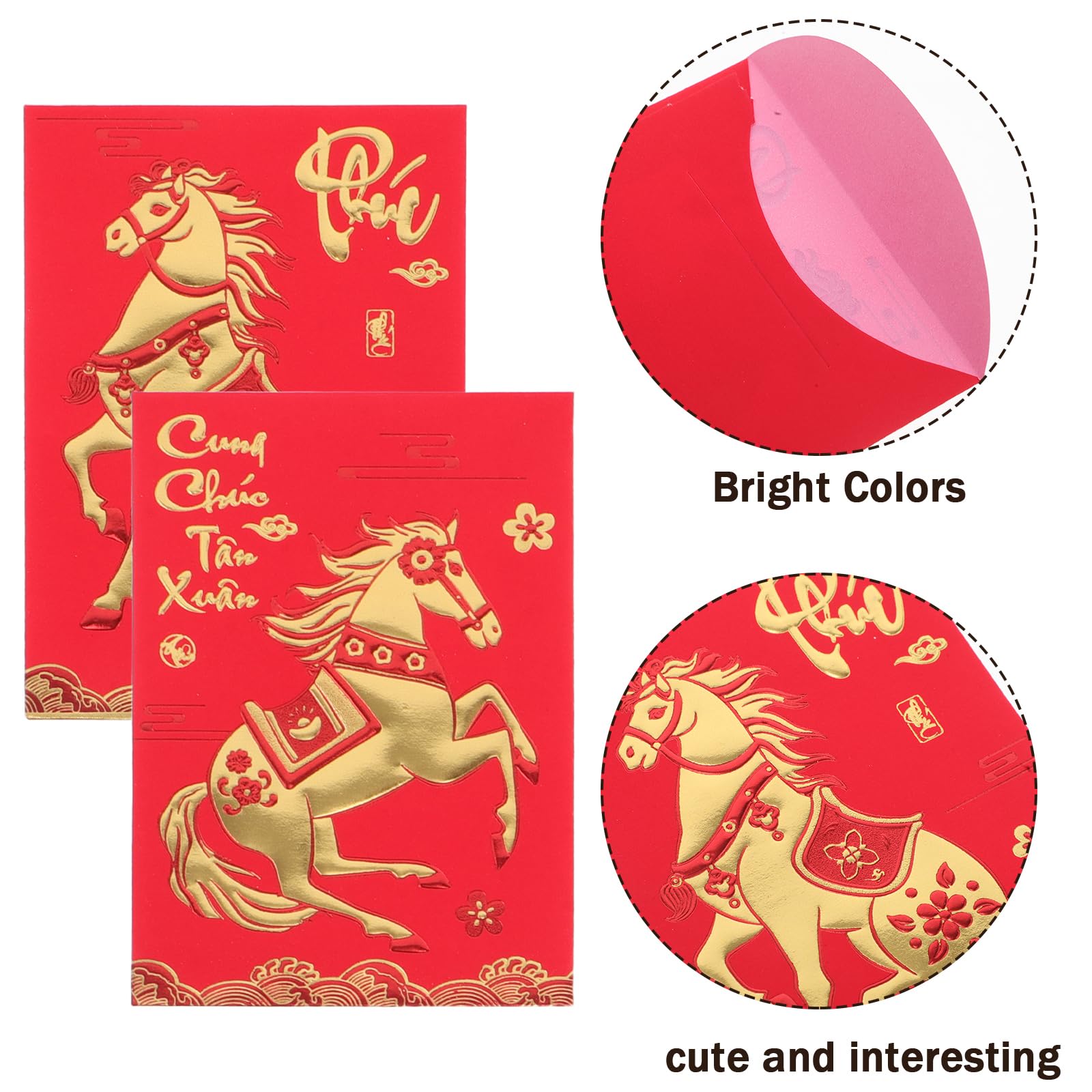 360 Pièces Enveloppes Rouges pour Nouvel An Motif Équestre à Offrir pour Fête du Printemps Mariage Anniversaire