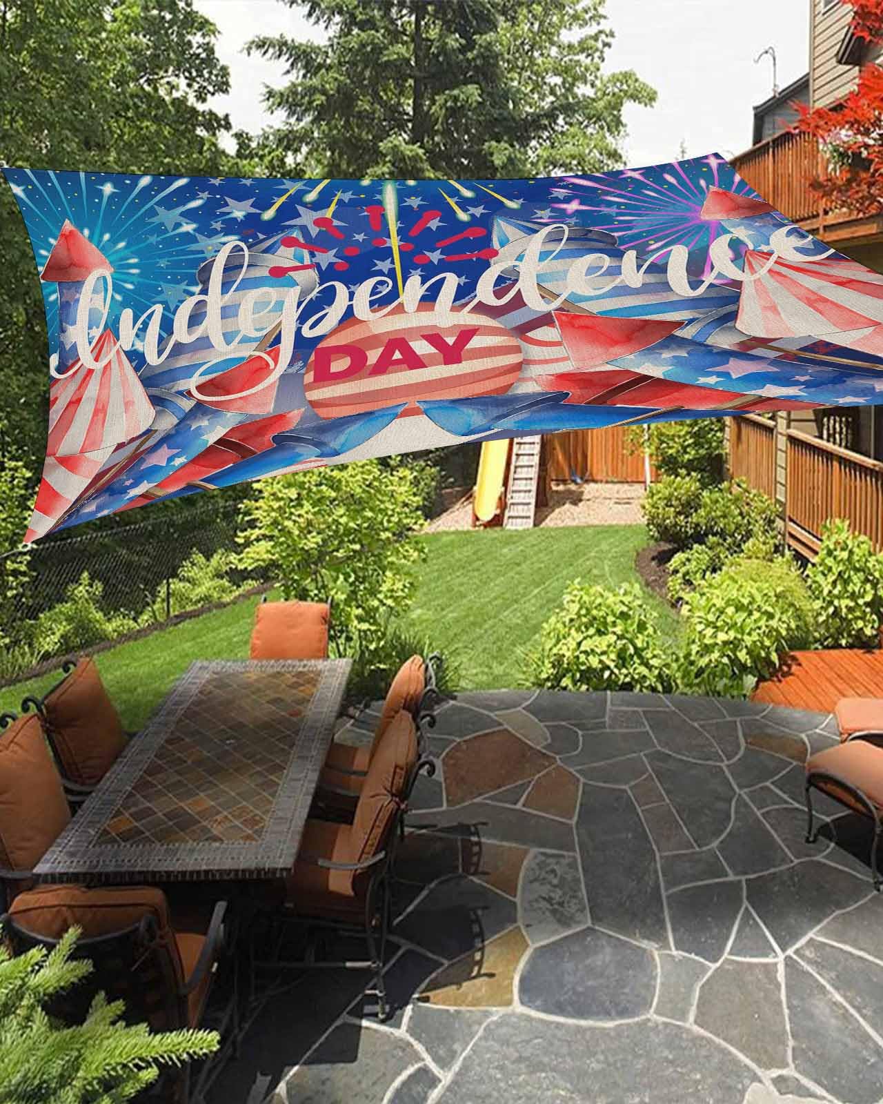 Boanket Sun Shade Sail 6.5' x 10', 4th of July UV Block Sun Sails Shades, Independence Day Blue Red Fireworks Shade Cloth for Patio Deck Terrace Garden Lawns Beach Backyard