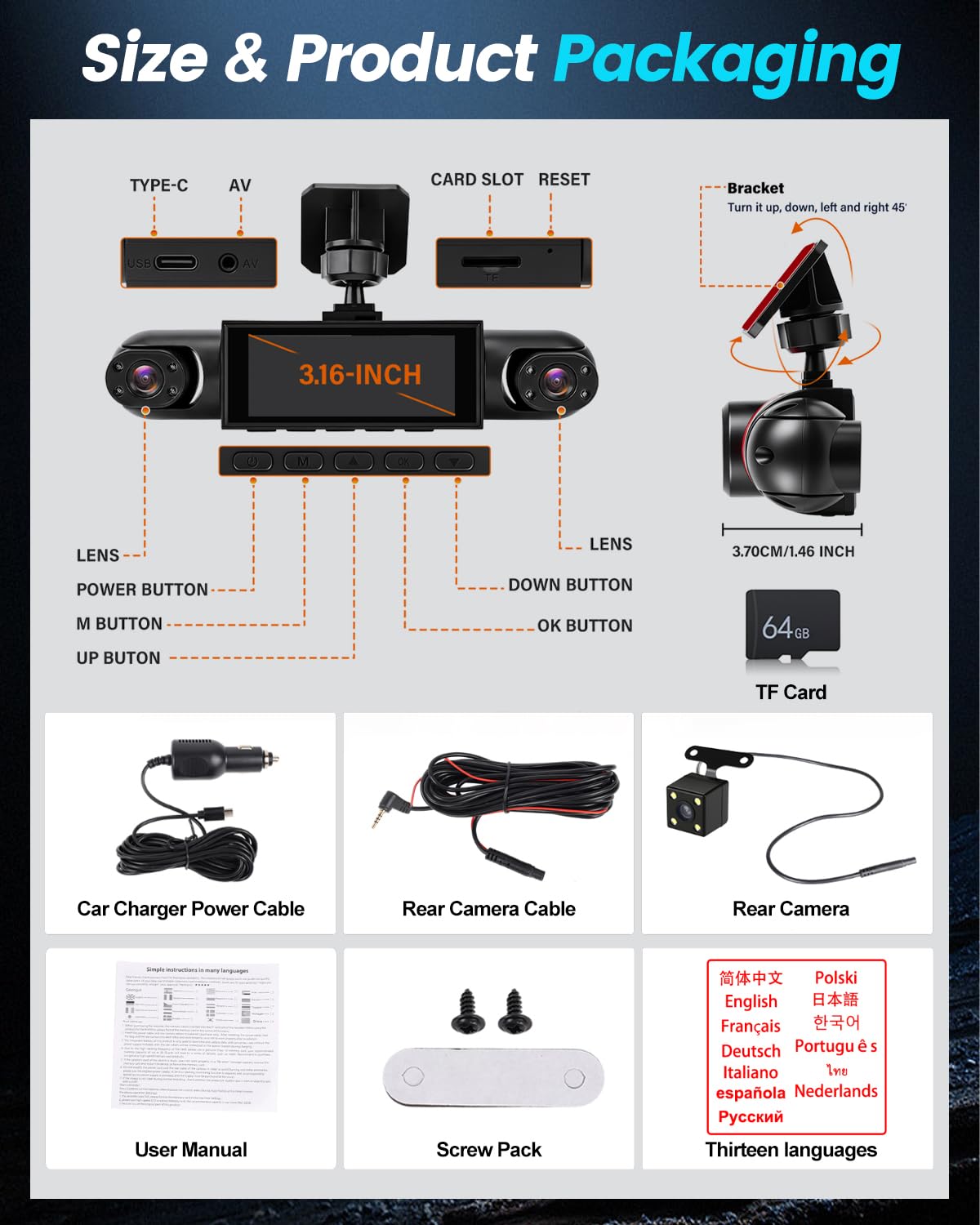 NHOPEEW Dashcam de 4 Canales con Cámara Delantera y Trasera para Coche | Cámara Delantera 1080P, Cámaras Izquierda, Grabación de 360°, Grabación en Bucle, Monitor de Aparcamiento 24H