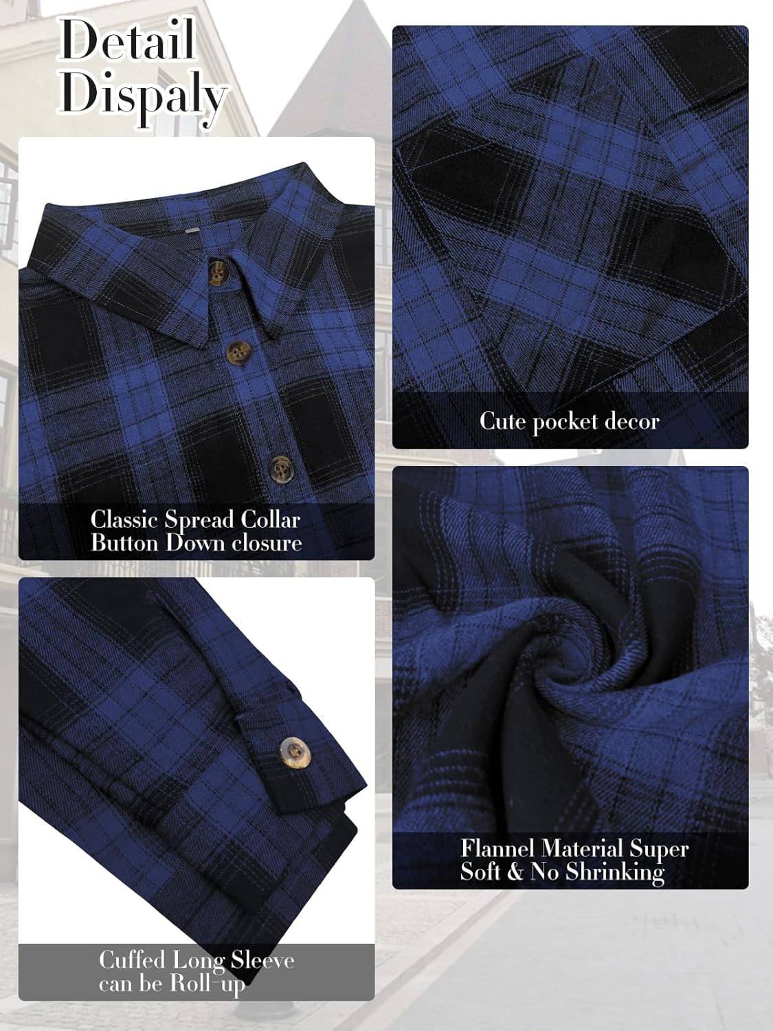 VISLILY Plus-Size-Tops for Women Casual Button Down Flannel Plaid Shirts Long Sleeve Tunics Collared Dressy Blouses XL-5XL - Image 4