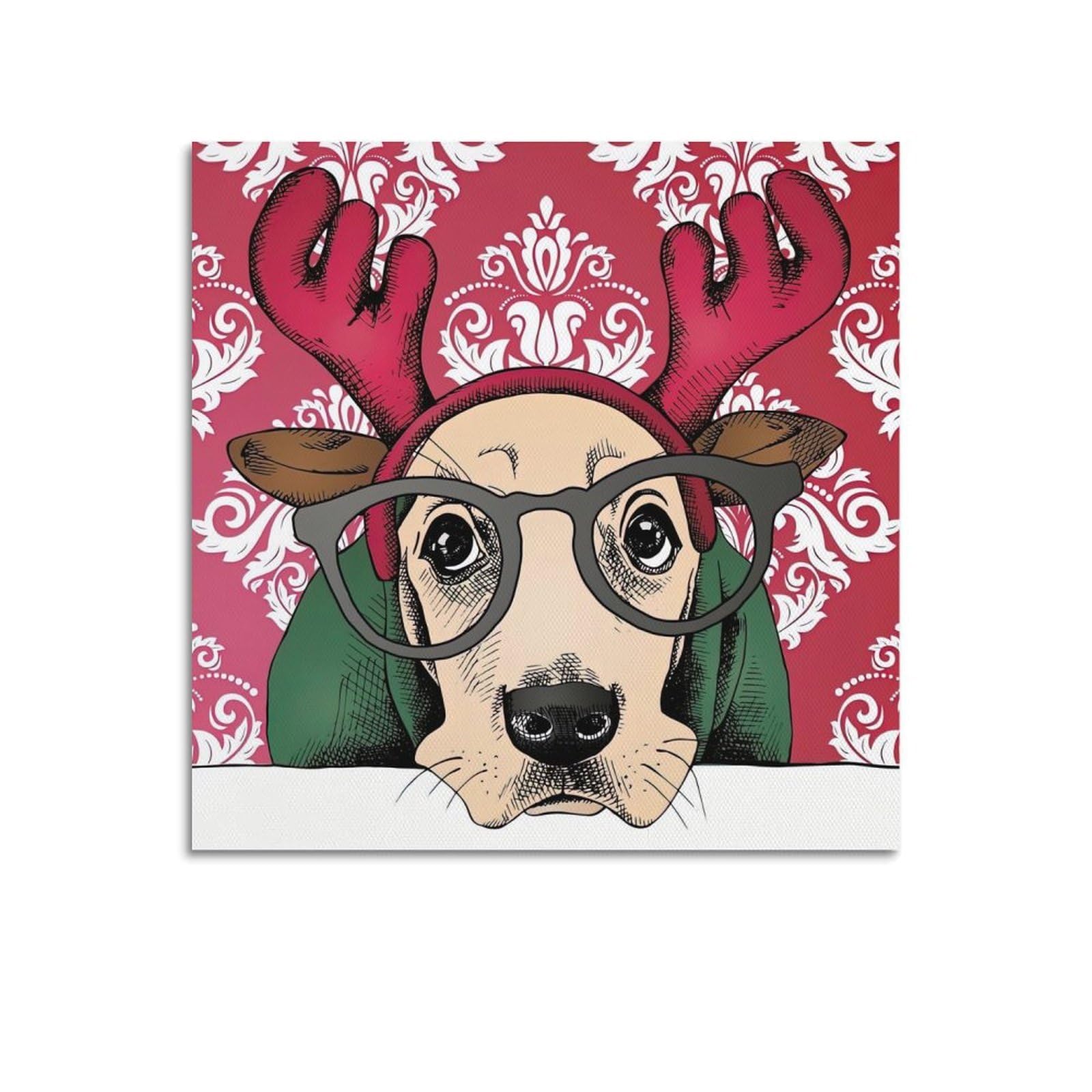WZKTCL Animal Poster Puppy Christmas Surprise Poster Decorative Painting Canvas Wall Posters And Art Picture Print Modern Family Bedroom Decor Posters 16x16inch(40x40cm)