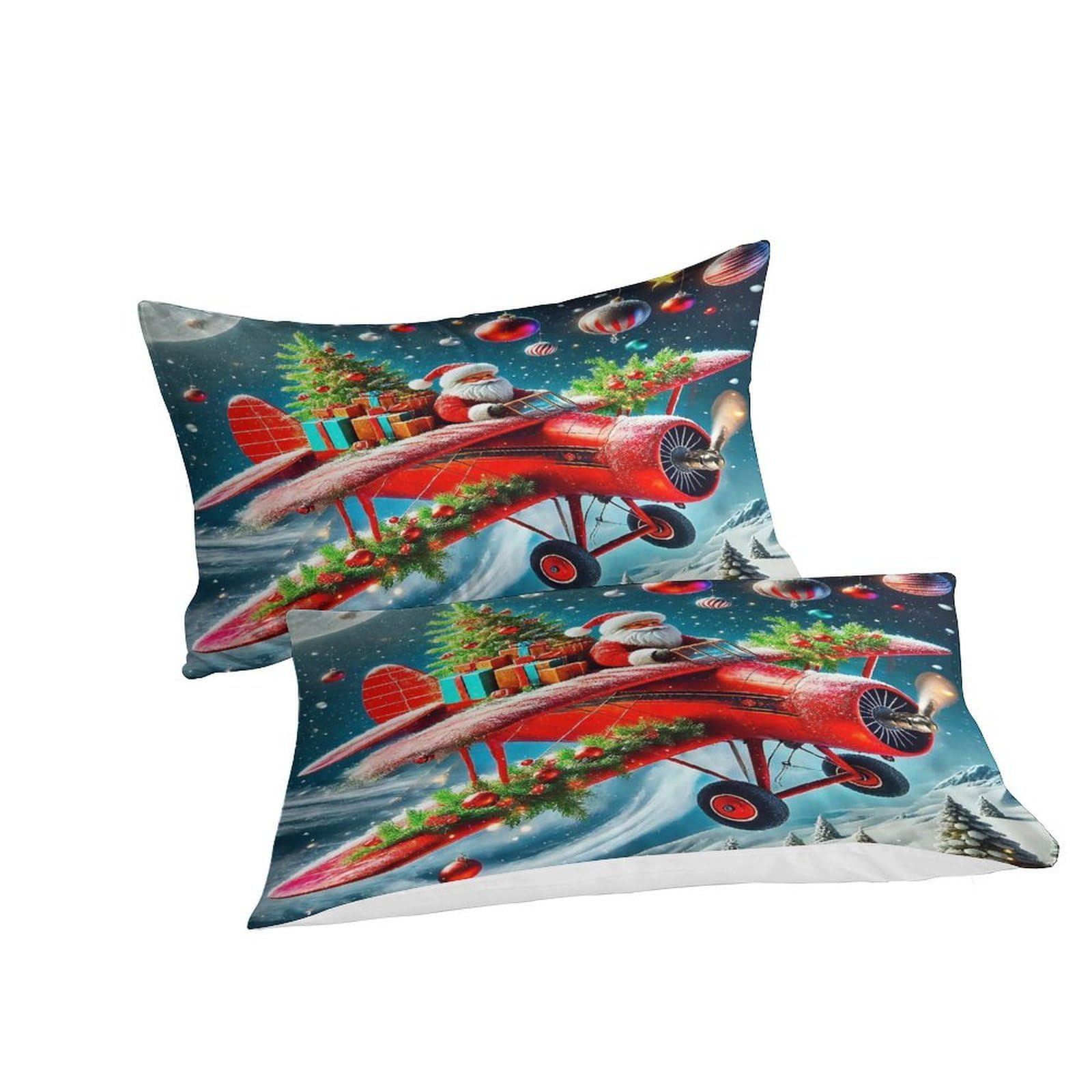Housse de couette avion motif Noël 3D King 220x240cm pour chambre enfant et adulte