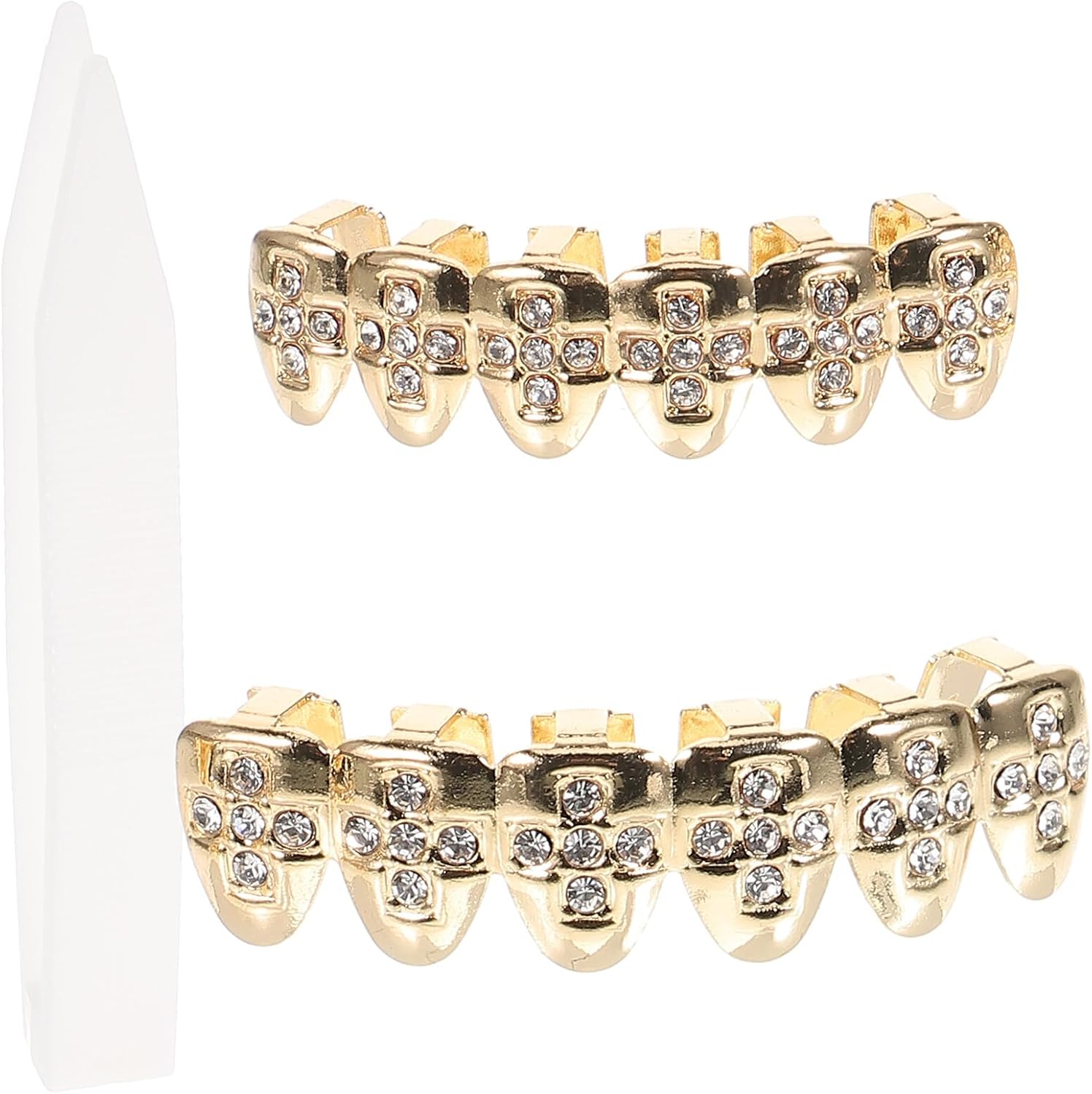 Gold Teeth Grill Set Hip-hop Rapper Props round Rhinestone Cross Design, Single Tooth Grill Jewelry for Cosplay Party Accessories