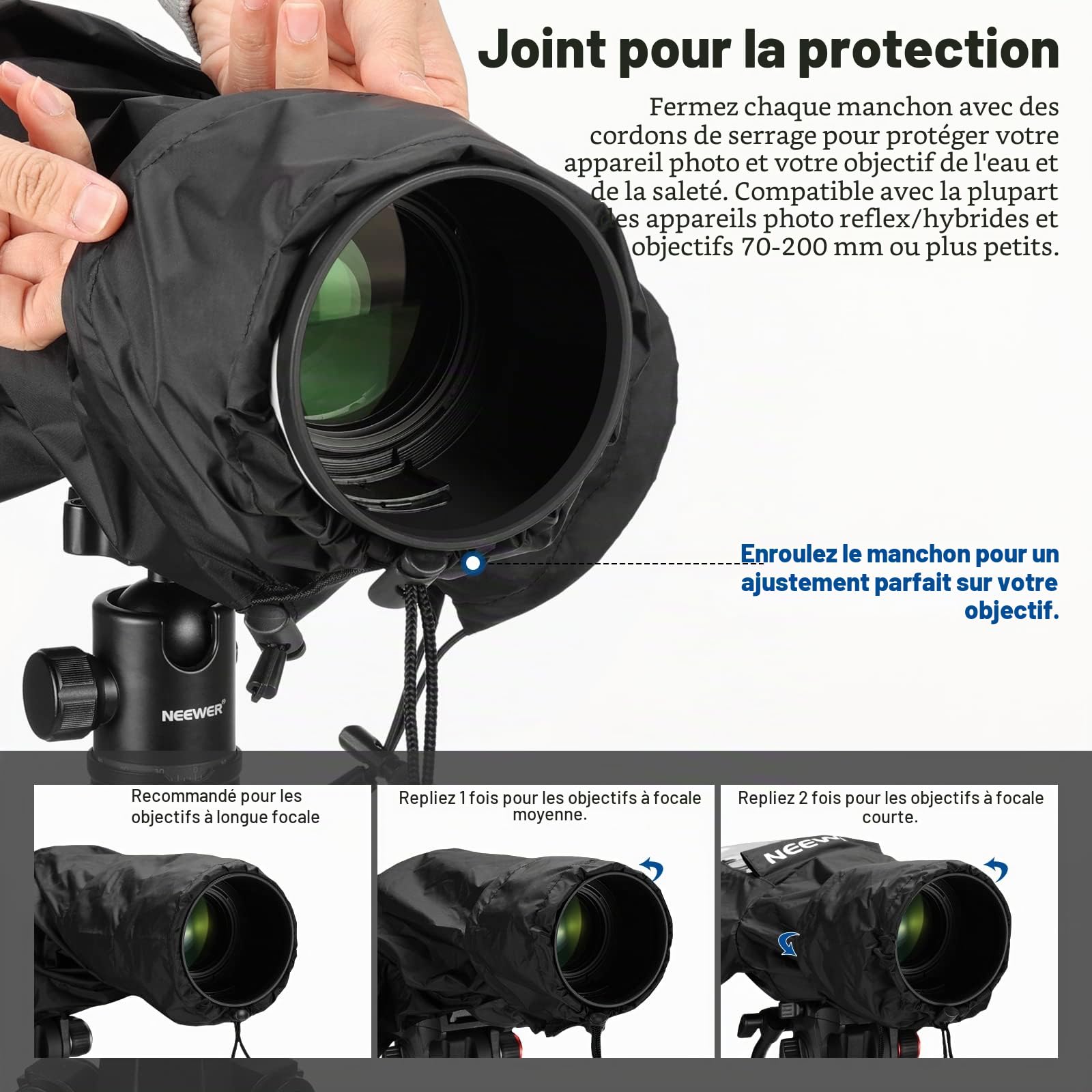 NEEWER Housse de Pluie pour Caméra, Imperméable en Nylon de Petite Taille Compatible avec Canon Sony Nikon DSLR Vlog Camera & Objectifs Jusqu'à 200mm, avec Fenêtre de visualisation, PB003
