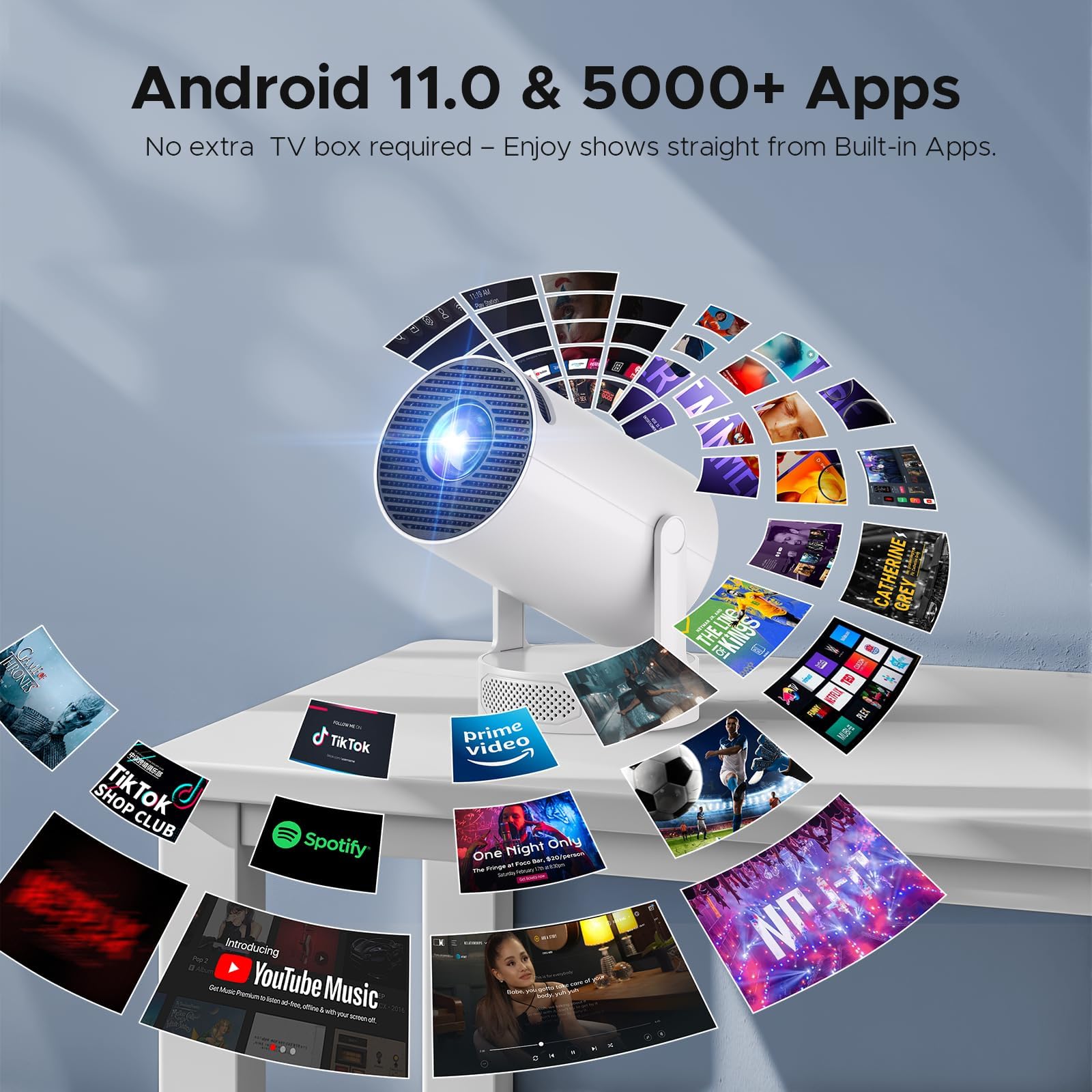 4K Smart Projektor Android 11.0 mit WiFi 6 Bluetooth 5.0, Auto Trapezkorrektur & 220° Drehständer für Heimkino