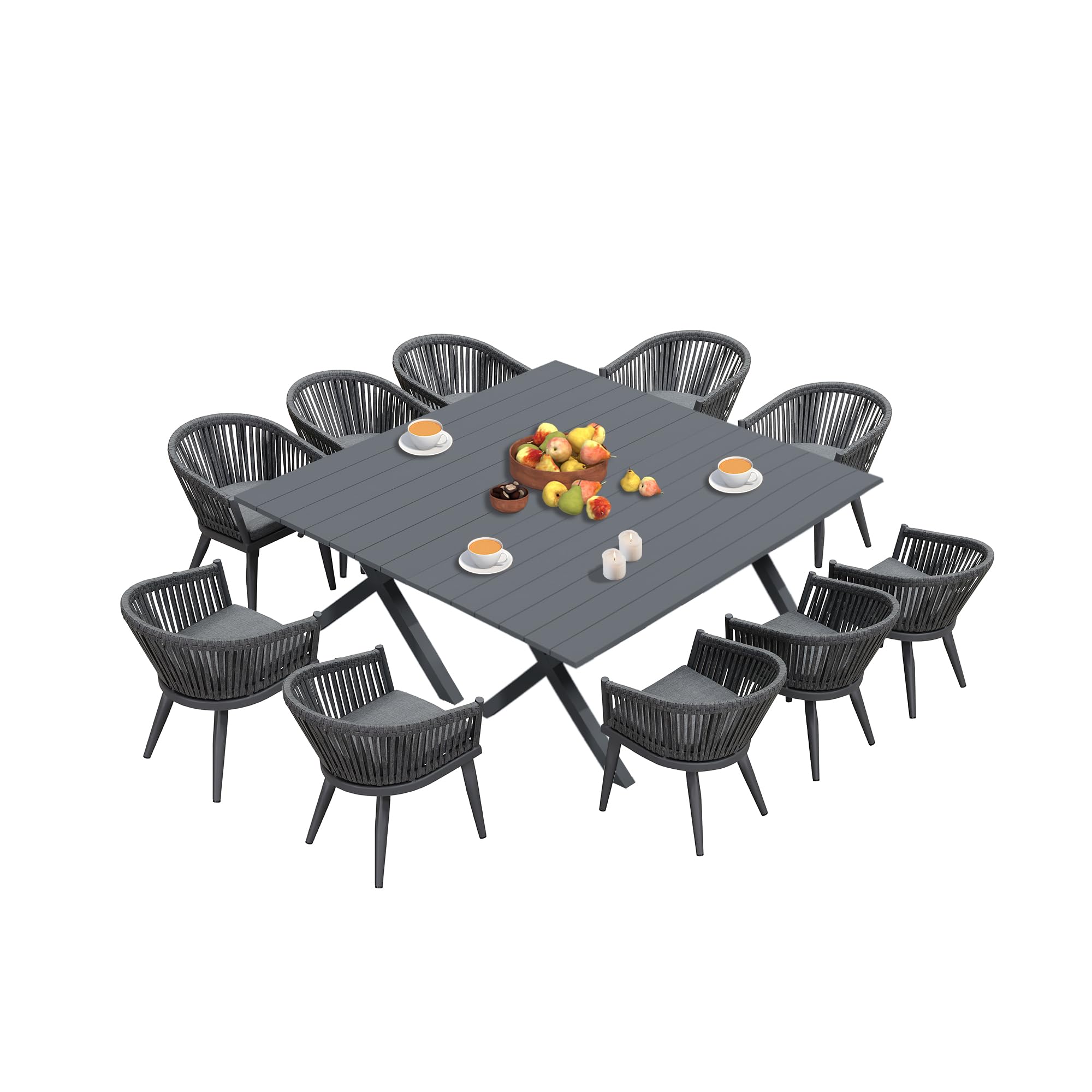 PURPLE LEAF 12 Pieces Patio Dining Set with Modern Rattan Chairs, Grey