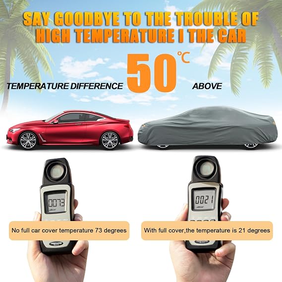 Kayme Heavy Duty Car Cover Waterproof All Weather, Full Exterior Covers Sun Rain UV Protection. Universal Fit Audi A3, Acura RSX, Nissan Versa/350Z/370Z, Porsche 718 Cayman, Jaguar F-Type Etc.