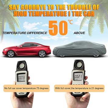 Kayme Heavy Duty Car Cover Waterproof All Weather, Full Exterior Covers Sun Rain UV Protection. Universal Fit Audi A3, Acura RSX, Nissan Versa/350Z/370Z, Porsche 718 Cayman, Jaguar F-Type Etc.