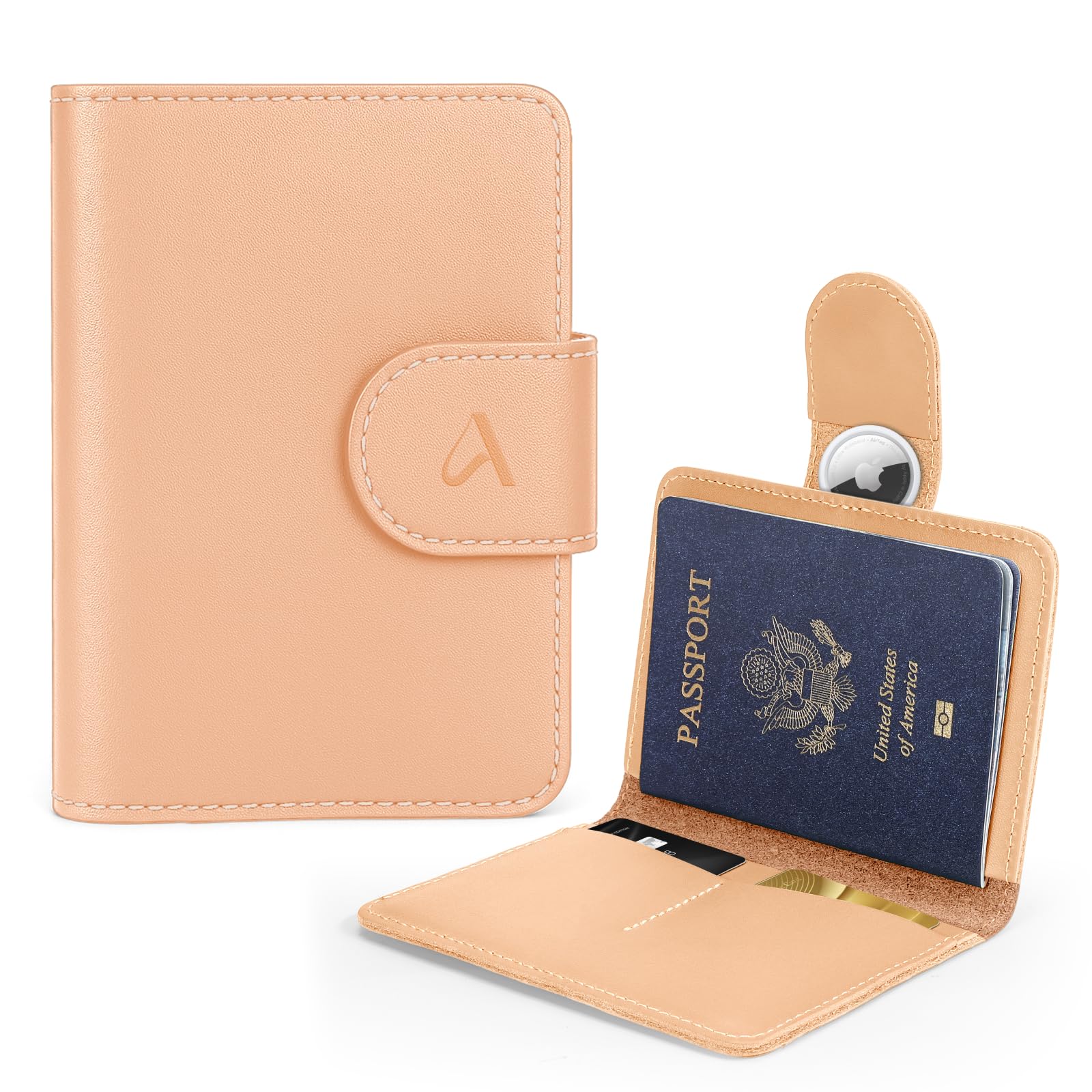 Passport Holder for Travel, Rfid Passport Holder for Women & Men, Genuine Leather Passport Cover Travel Wallet with AirTag Hidden, Airport Essentials, Travel Must Haves Gifts, Beige, Genuine-image-43