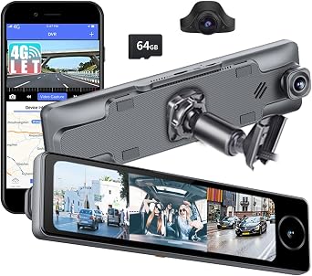 10.88IPS Touch Screen OEM Rearview Mirror Dash Cam with Special Bracket 3 Channels Car Cameras Front Inside Rear Triple Lens Android 10.0 OS WiFi Network ADAS GPS Navigation 4G LTE Remote Live View