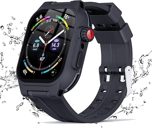 Funda para Apple Watch Series 7 8 de 1.772in con correa y protector de pantalla integrado, impermeable, a prueba de polvo, a prueba de golpes,