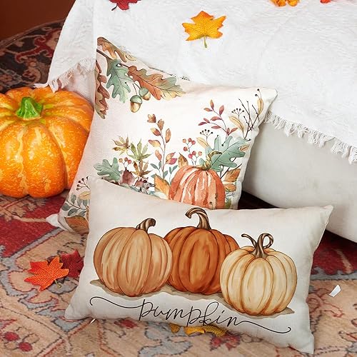 Miniatura 3 de DFXSZ Fundas de almohada de otoño de 12 x 20 pulgadas, otoño, Acción de Gracias, pintura de tinta, calabazas naranjas, funda lumbar de algodón y