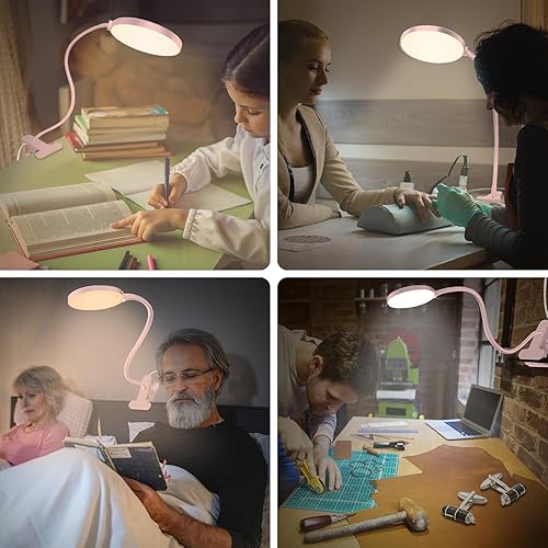 Miniatura 8 de Luz de lectura con control remoto, lámpara de escritorio LED con clip temporizador de 1 hora y luz nocturna RA95 regulable cuello de cisne flexible,