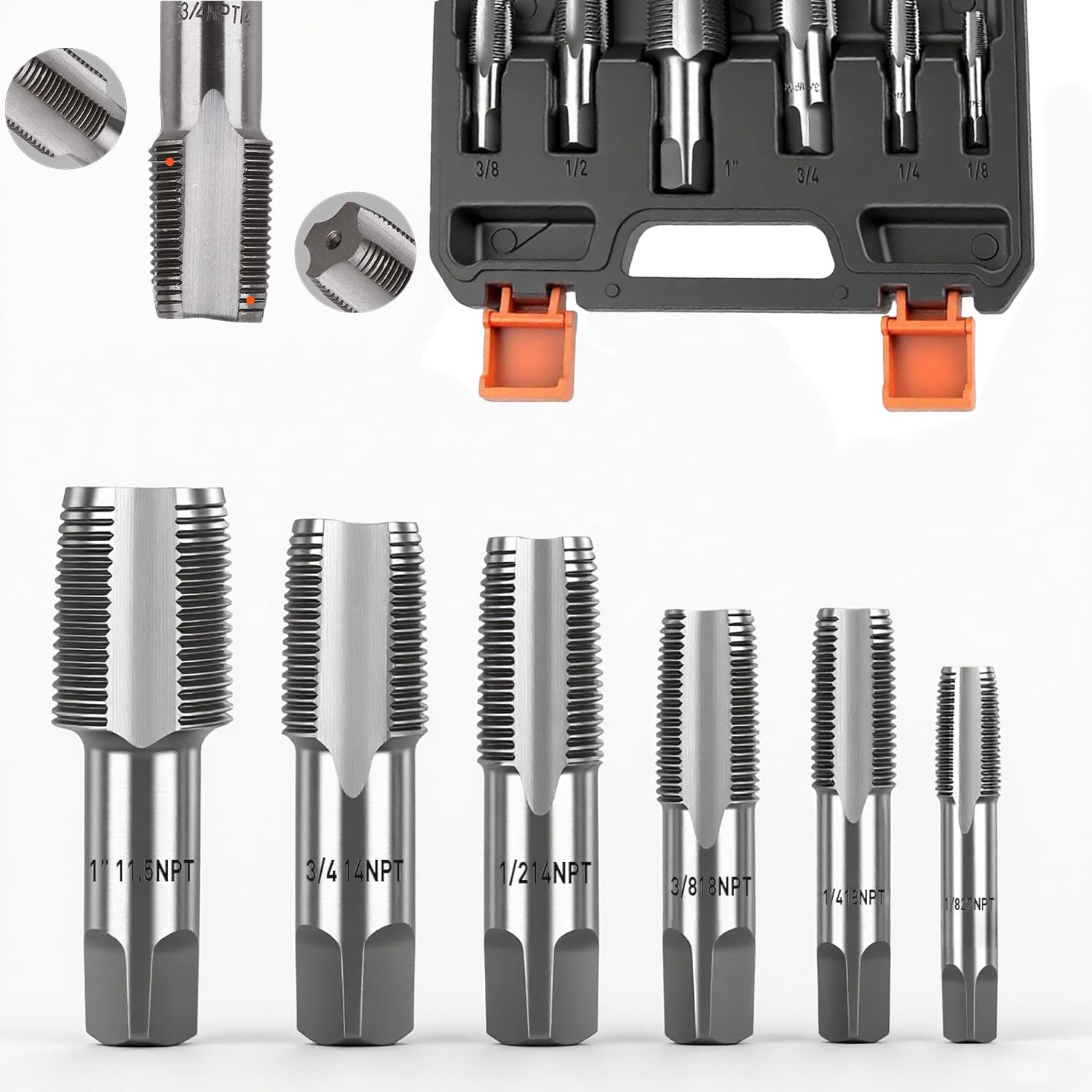 HORUSDY 6-Piece NPT Pipe Tap Set Carbon Steel Threading Tool Kit