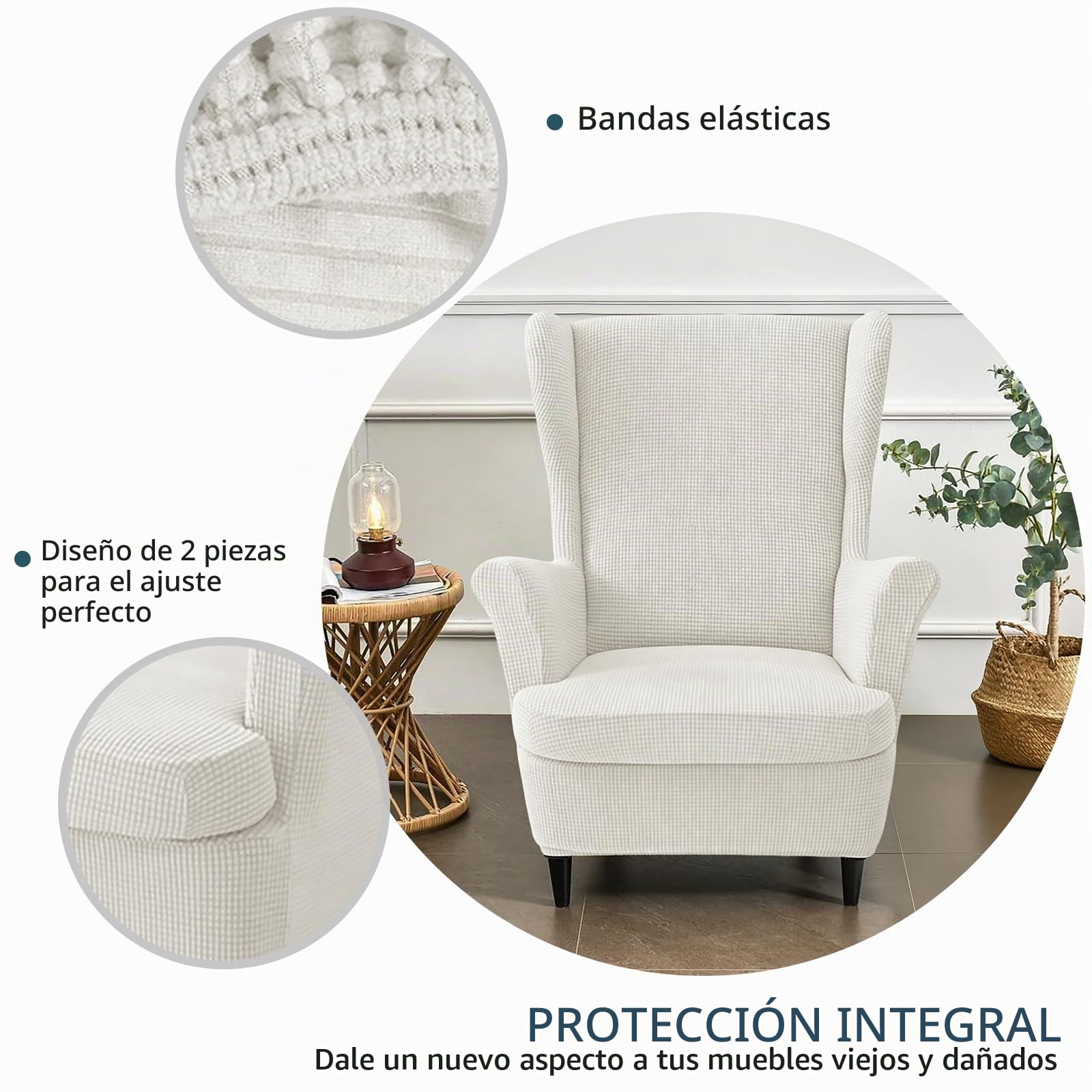 Bocguy Fundas Sillon Orejero, Funda para Silla Wingback para Taburete Otomano Funda De Sofá Relax 2 Piezas con Funda De Cojín, Fundas Protector De Butaca para Dormitorio, Recepción, Club