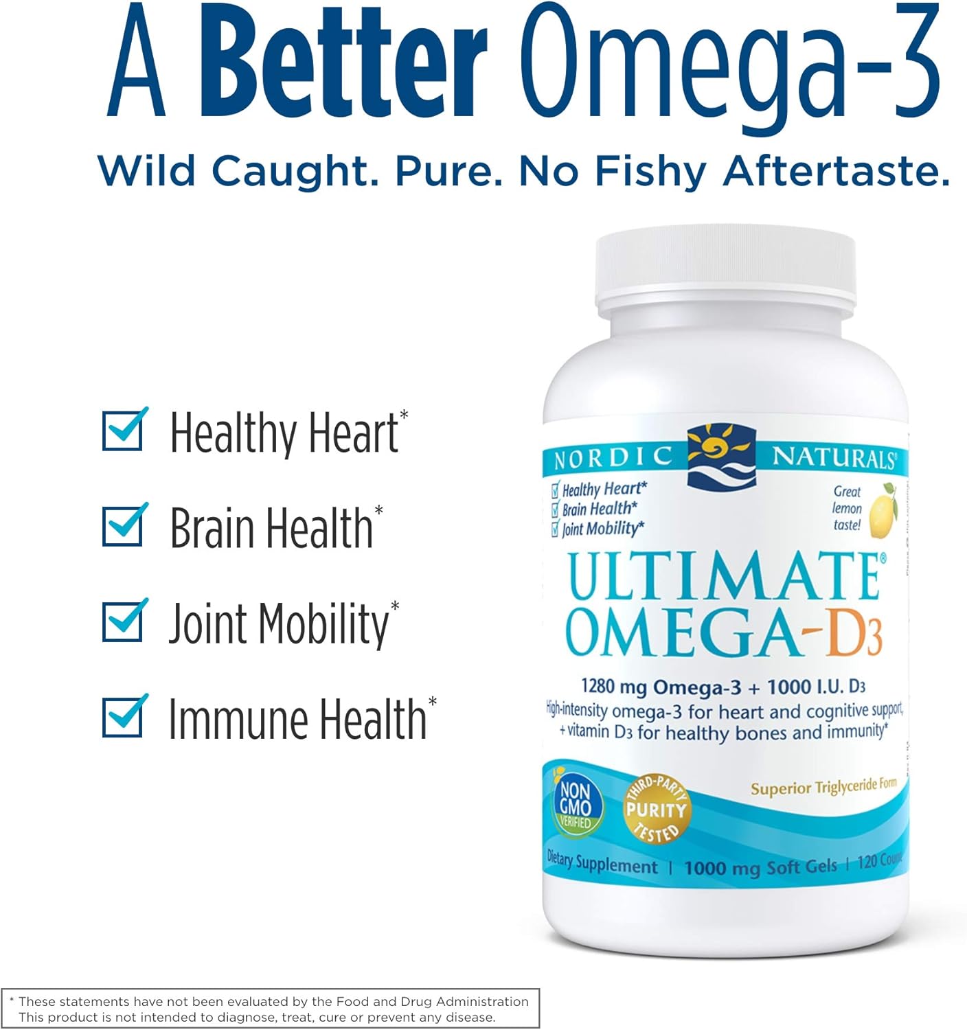 Nordic Naturals Ultimate Omega-D3, Lemon Flavor - 1280 mg Omega-3 + 1000 IU Vitamin D3-120 Soft Gels - Omega-3 Fish Oil - EPA & DHA - Promotes Brain, Heart, Joint, & Immune Health - 60 Servings : Health & Household