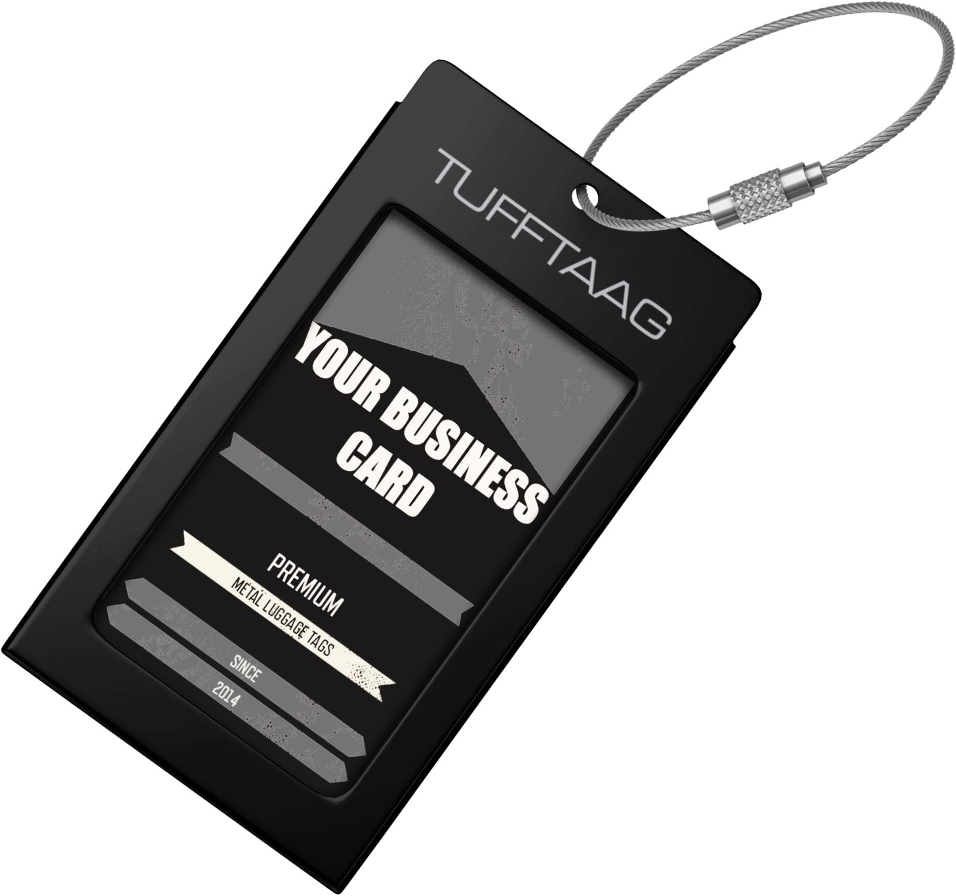Luggage Tag Business Card Holder TUFFTAAG SINGLE Travel ID Bag Tag - Black