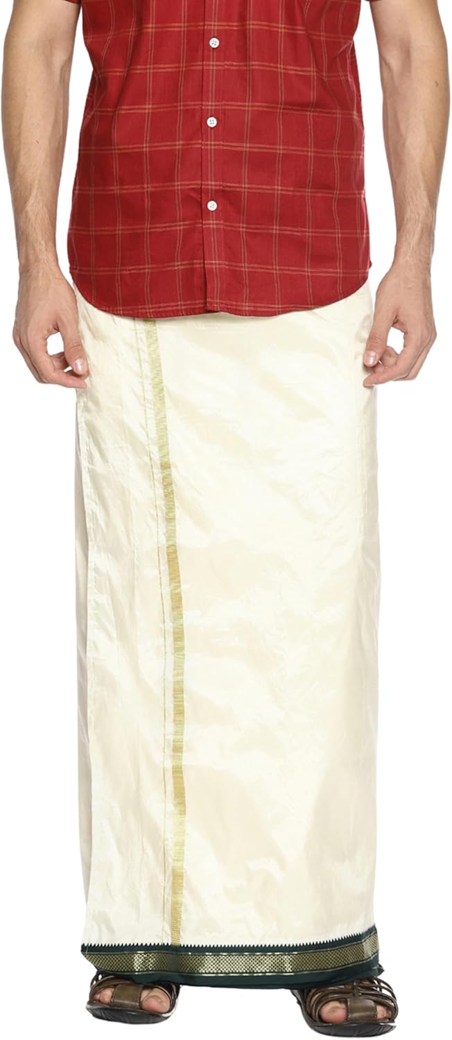 Sethukrishna Men Cream Colour Art Silk Readymade Pocket Dhoti (CREAM) (ONE SIZE) (D145)
