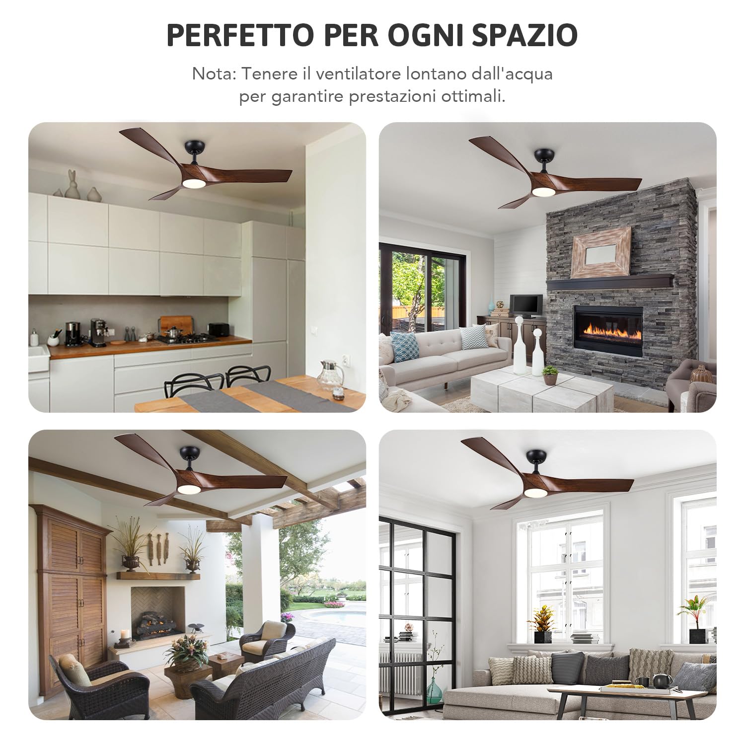 VONLUCE 132 CM Ventilatore da Soffitto con Luci e Telecomando 3 Pale in ABS Motore DC Reversibile Silenzioso a 6 Velocità Ventilatore da Soffitto Moderno per Cucina Camera Soggiorno Studio Patio, Noce