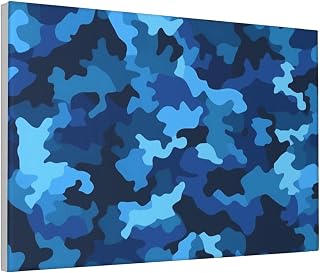 Canvas Wall Art Poster Personalized Pictures Print Blue Camo Wall Pictures Modern Art Canvas Painting Framed Artwork Aesthetic Poster for Living Room Bedroom Office Home Decor 12"x18"