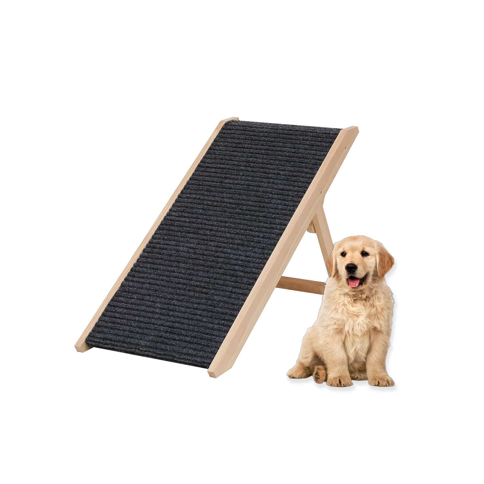 Dog Ramp Wooden Adjustable Pet Ramp for Couch, Bed, Cars, with Non Slip Carpet Surface, Small to Medium Dogs and Cats Use -Natural
