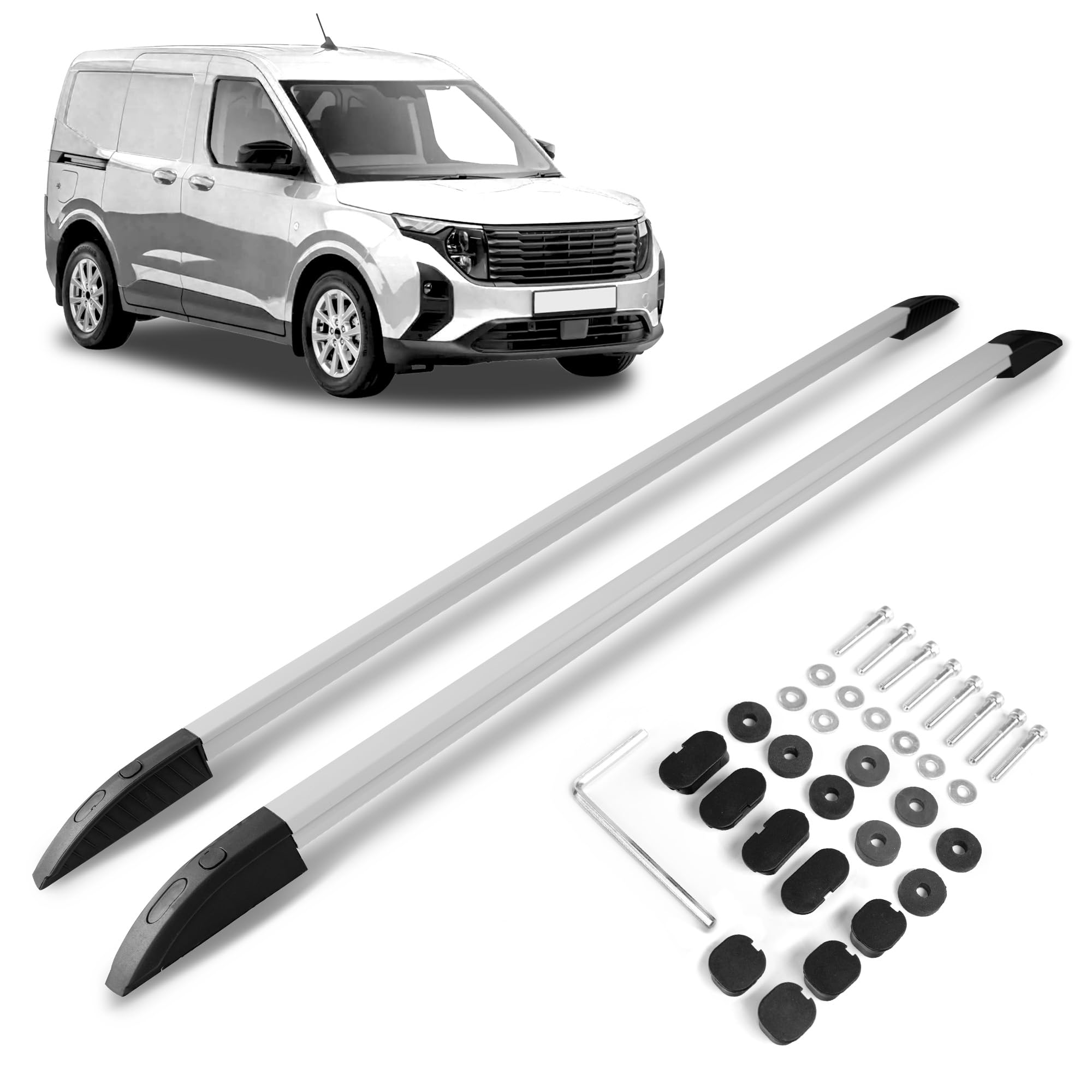 CHROMEMASTER | Barras Portaequipajes, Rieles de Techo Compatible con Ford Transit Courier 2023+; Se Utilizan para el Montaje de Portaequipajes de Techo, Cajas de Techo o Portabicicletas; Aluminio