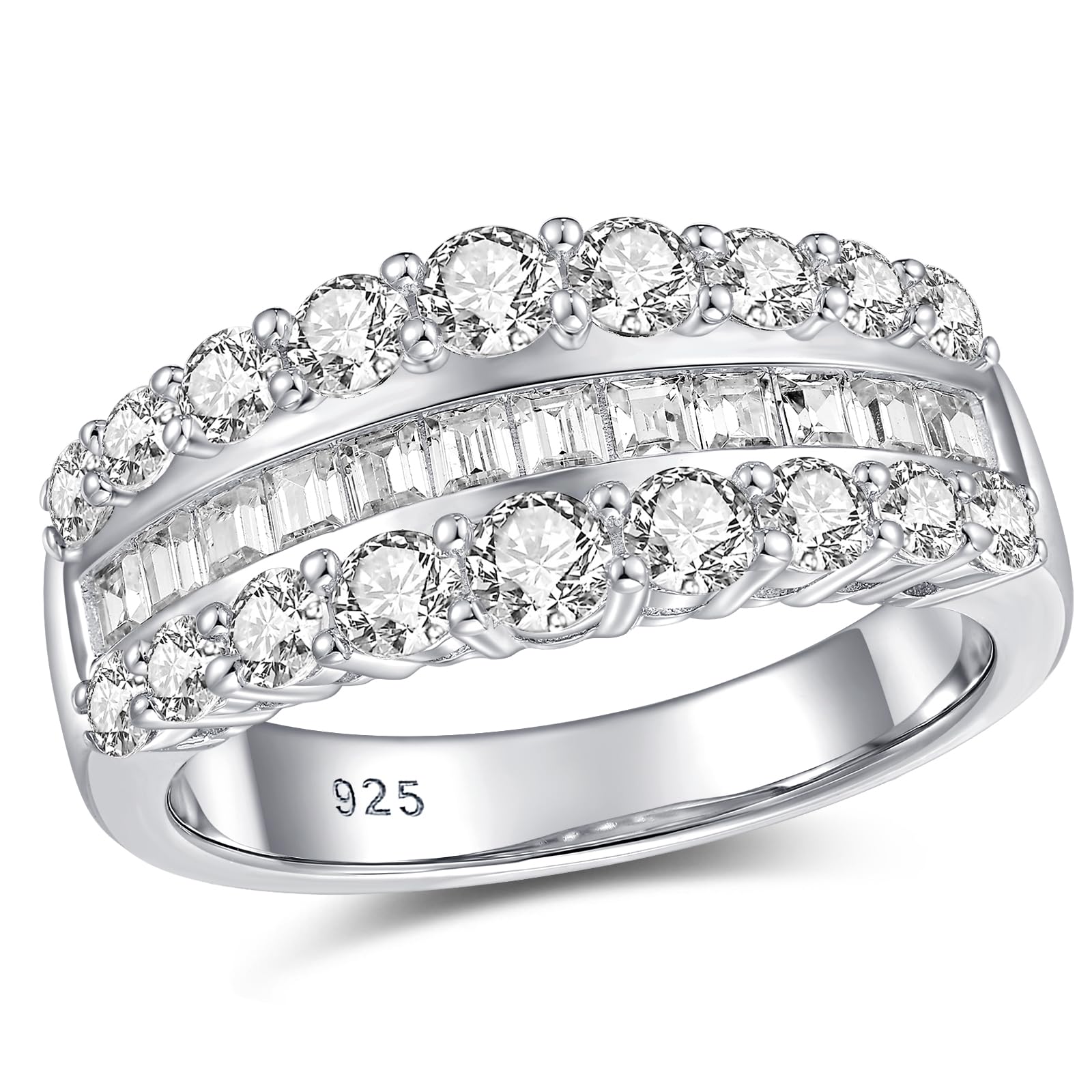 Newshe Jewellery Wide Moissanite Wedding Bands for Women Engagement Rings 925 Sterling Silver Emerald Eternity Ring Round Size 5-10