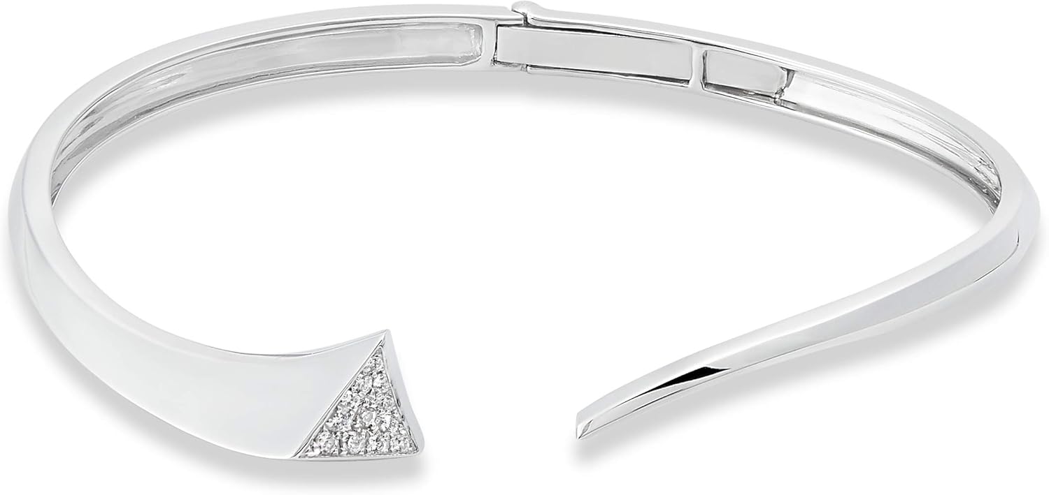 10K Gold or Silver Diamond Fashion Cuff Bangle Bracelet (1/6 cttw, I-J Color, I2-I3 Clarity), 7"