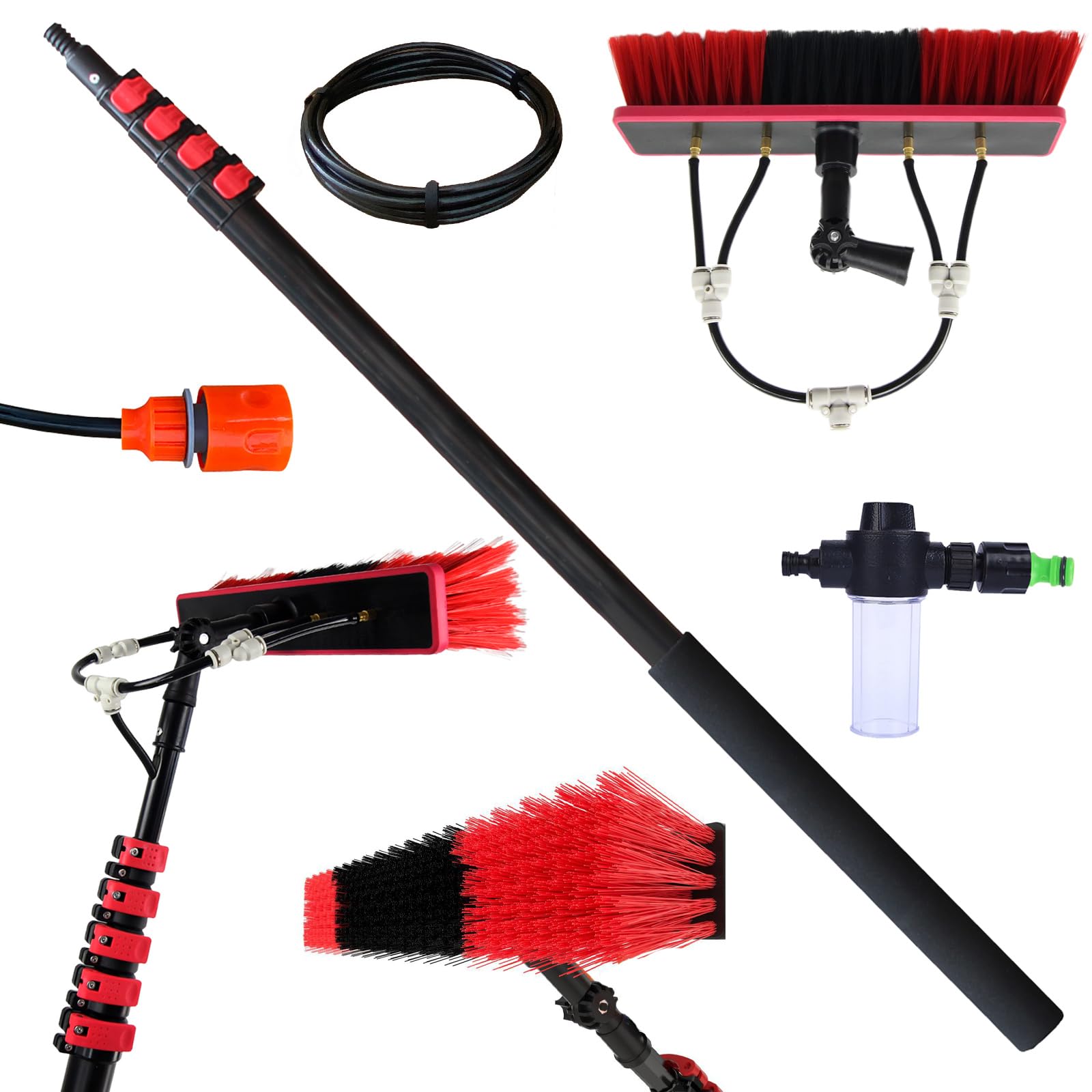 SADOMAIN Kit Pulizia Pannelli Fotovoltaici, 3.6-6 M Asta Telescopica, Dosatore Di Sapone E Lavavetri,Lavaggio Finestre Camion Auto, Scopa Spazzola Per Pannelli Fotovoltaici (55cm Brush Head,3.6M