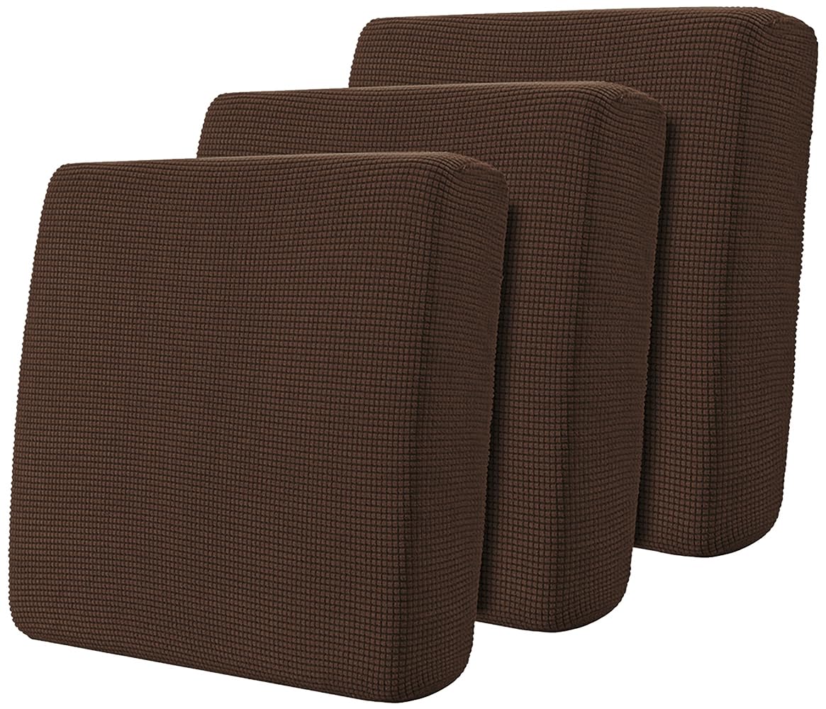 Hokway Stretch Couch Cushion Covers, 3 Piece Individual Sofa Cushion Slipcovers，Jacquard Sofa Seat Slipcover Set, Non-Slip Protector for Cushion (Chocolate,Small-3PC)