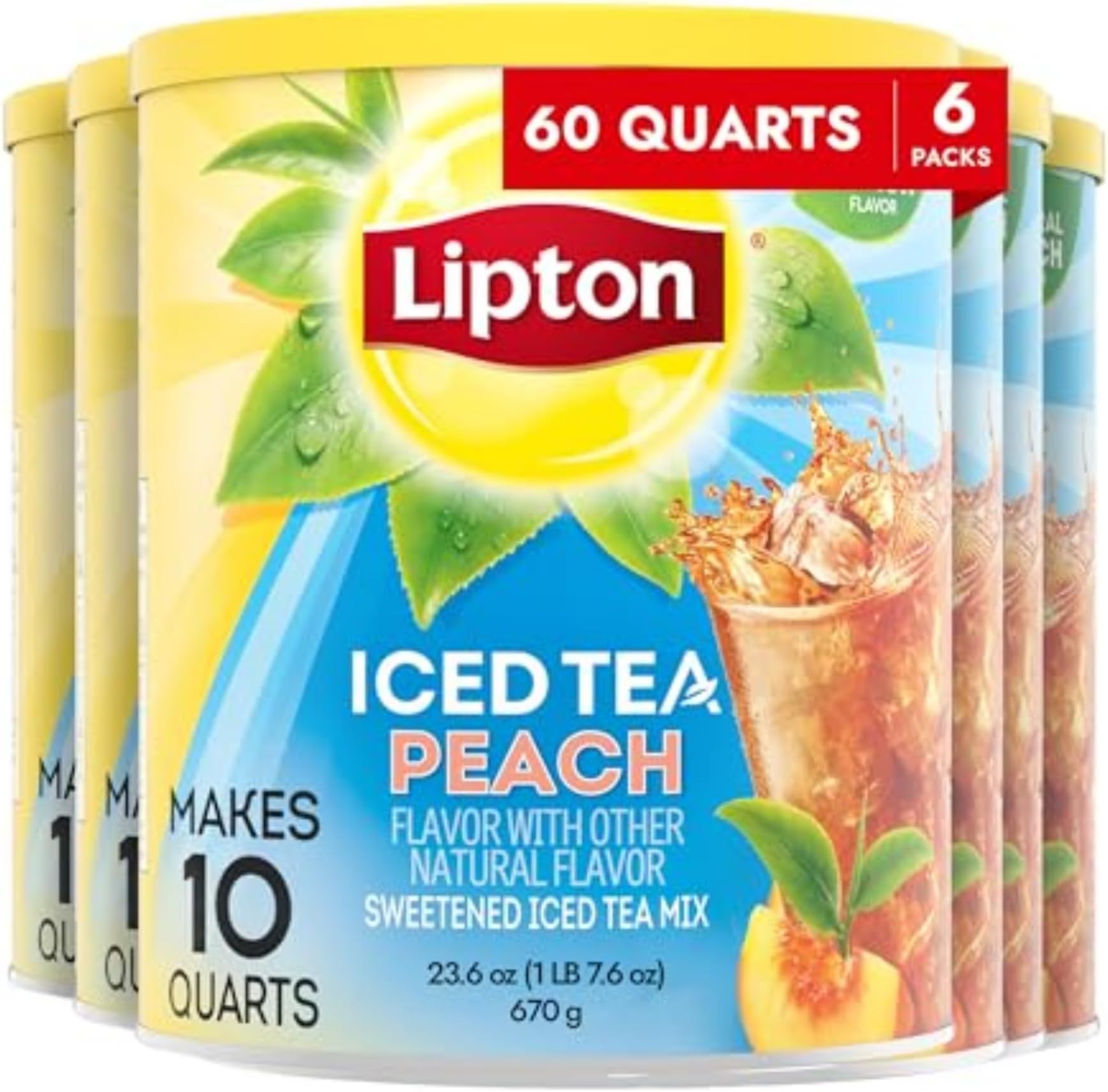 Lipton Iced Tea Mix, Peach Sweetened 10 qt (pack of 6)