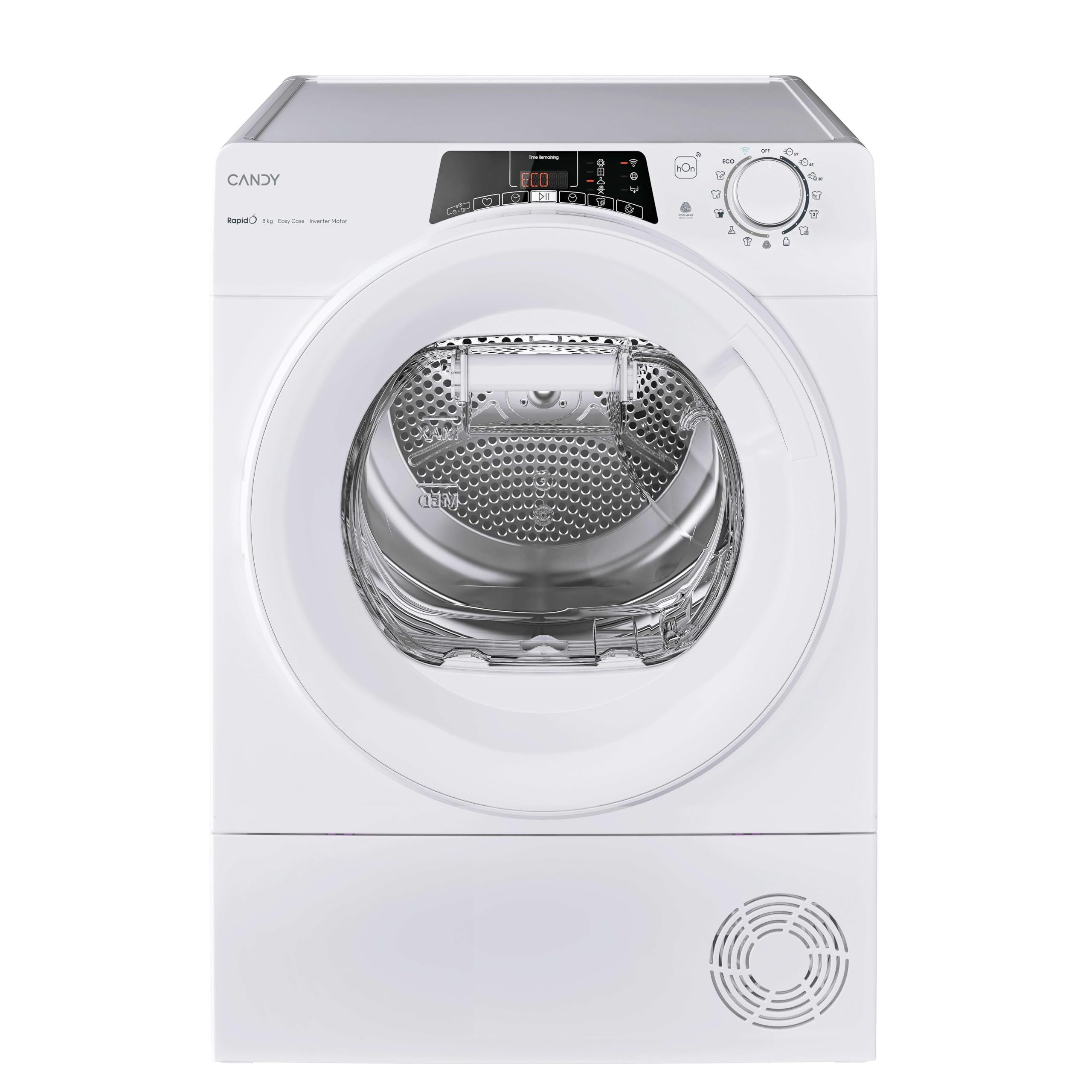 Candy RapidÓ Asciugatrice 8 Kg a Pompa di Calore Inverter, Wi-Fi + App hOn, EasyCase, Cicli Rapidi, Funzione Kilo Detector, Classe C, 85 x 59.6 x 61.1 cm (AxLxP), Libera Installazione, RO EH8N3TE-S
